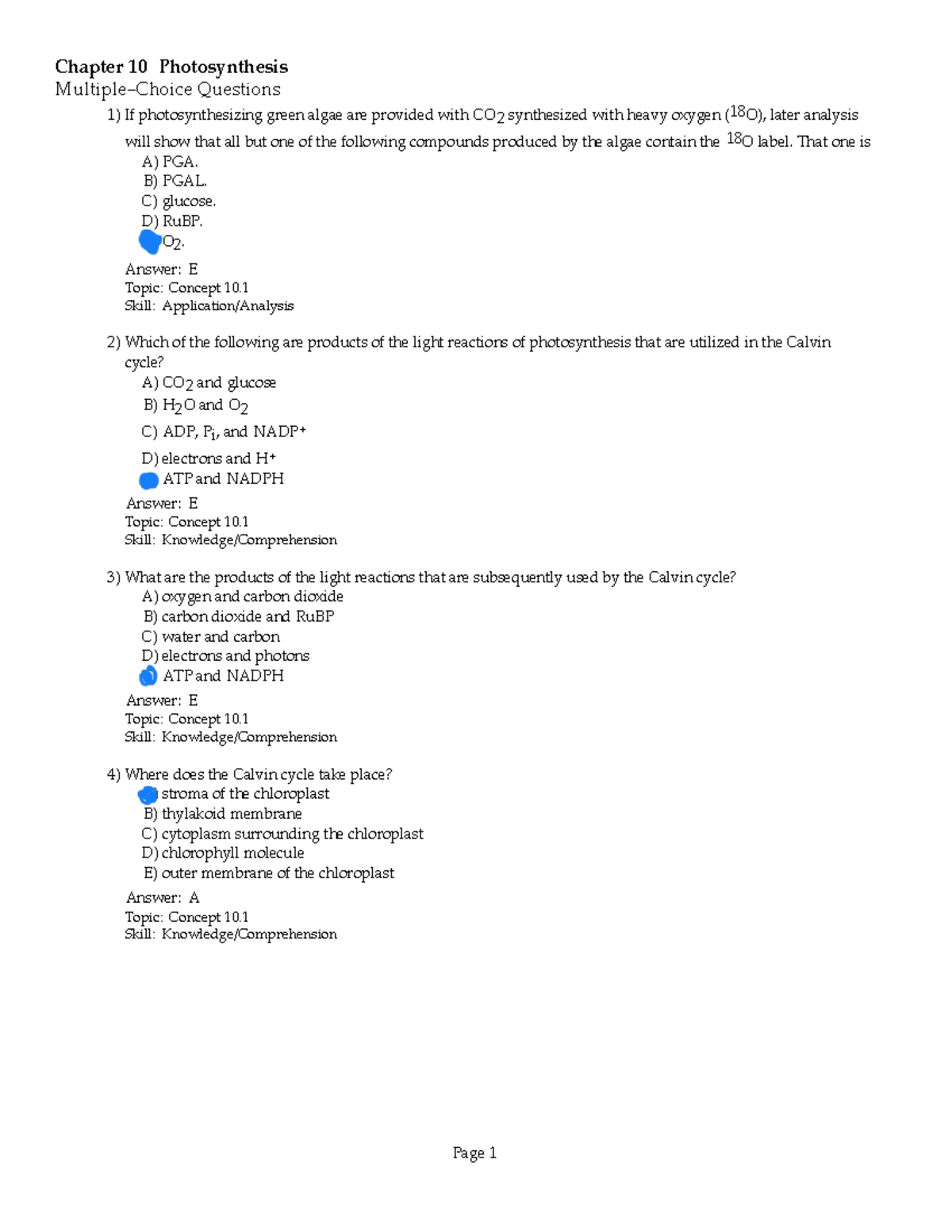 Chapter 10 Photosynthesis: Practice MCQ Questions and Answers - Studocu