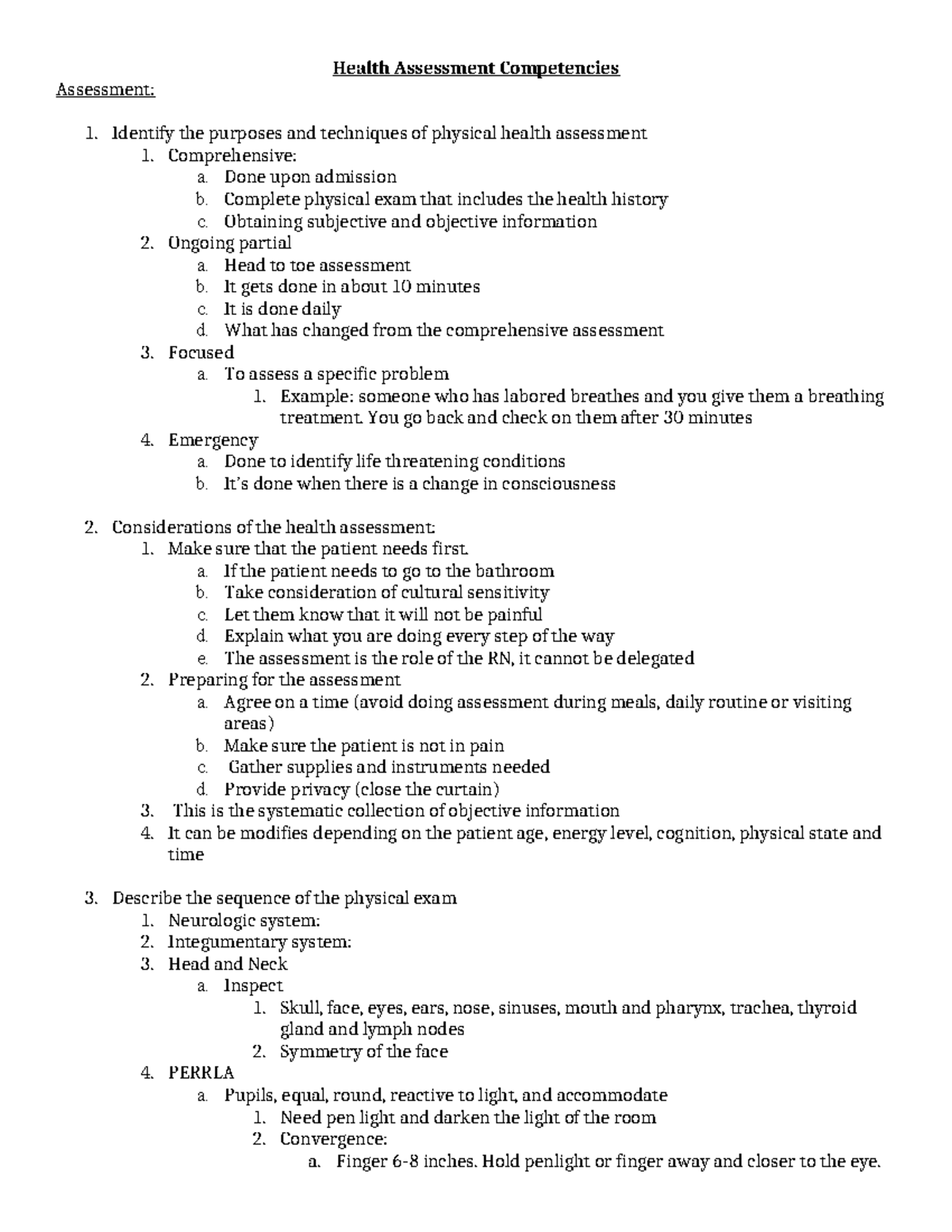 Health Assessment Competencies: Techniques & Considerations - Studocu