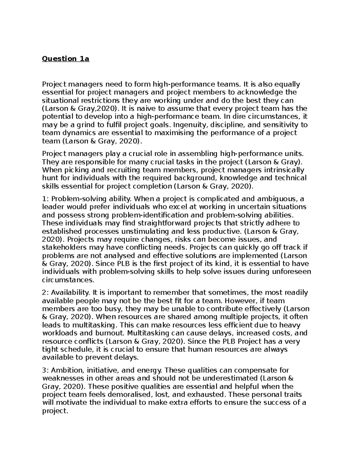 BUS353 July 2024 ECA - July 2024 ECA - Question 1a Project managers ...