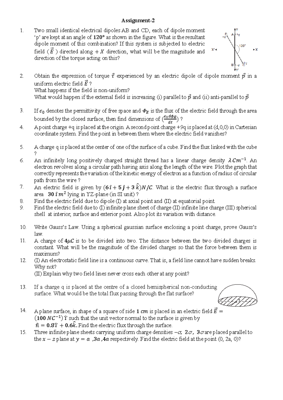Chapter 1 Assignment 2 - Assignment- 2 Two small identical electrical ...