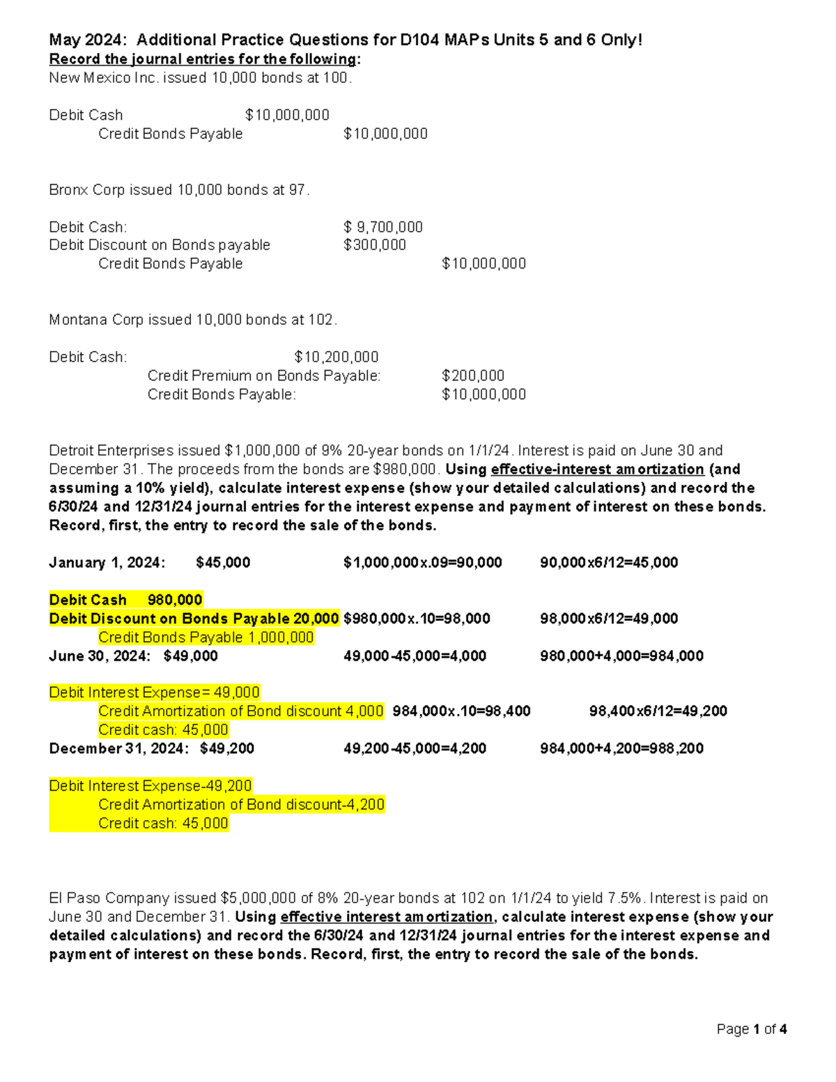 D104 Final Exam Practice Questions: Bonds & Equity (Units 5 & 6) - Studocu