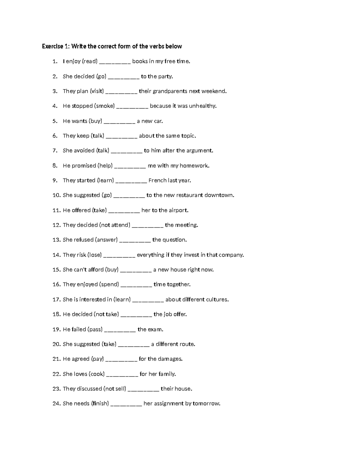 Exercise 1 & 2: Verb Forms and Grammar Practice - Course Code: Đi dạy 1 ...
