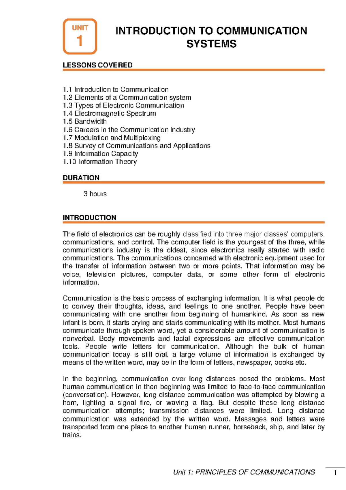 UNIT 1: INTRODUCTION TO COMMUNICATION SYSTEMS - LESSON OVERVIEW - Studocu