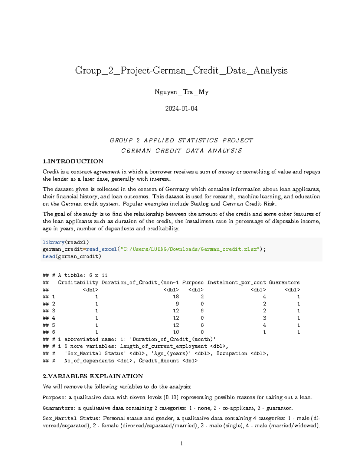 Group 2 Applied Stats Project: Analysis of German Credit Data - Studocu