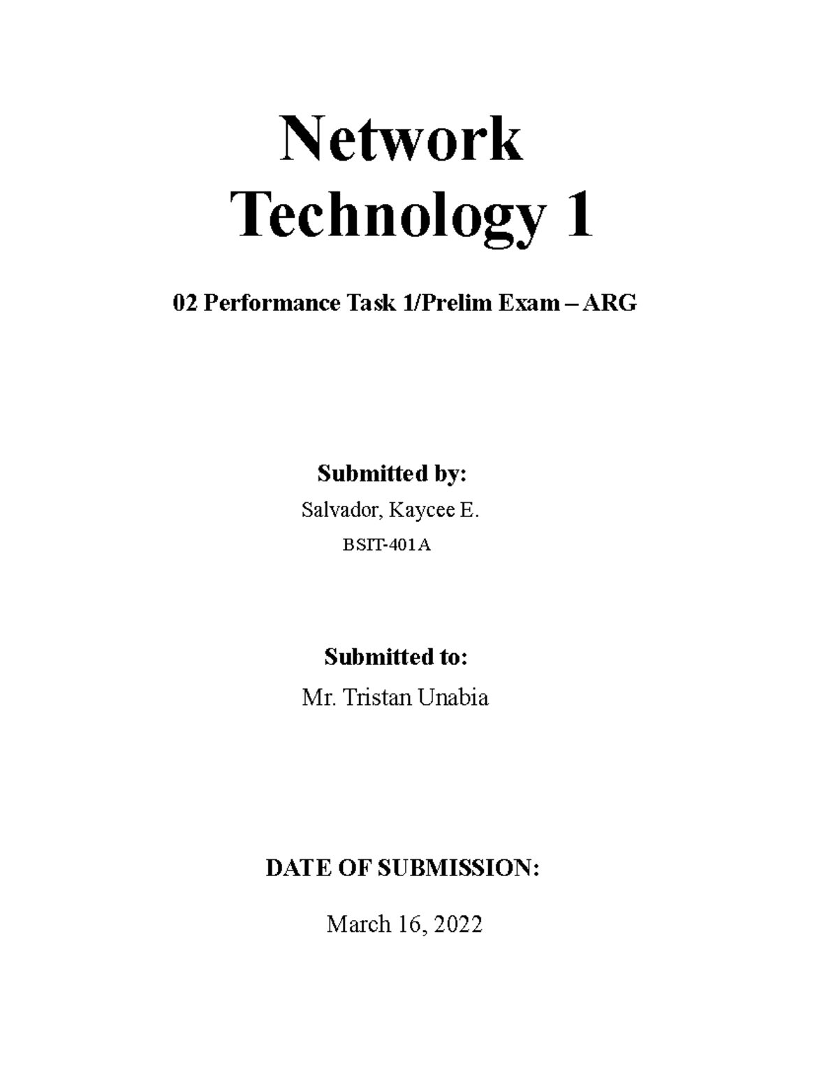 NT1 Salvador, Kaycee 02 Performance Task 1:Prelim Exam - ARG - Network ...