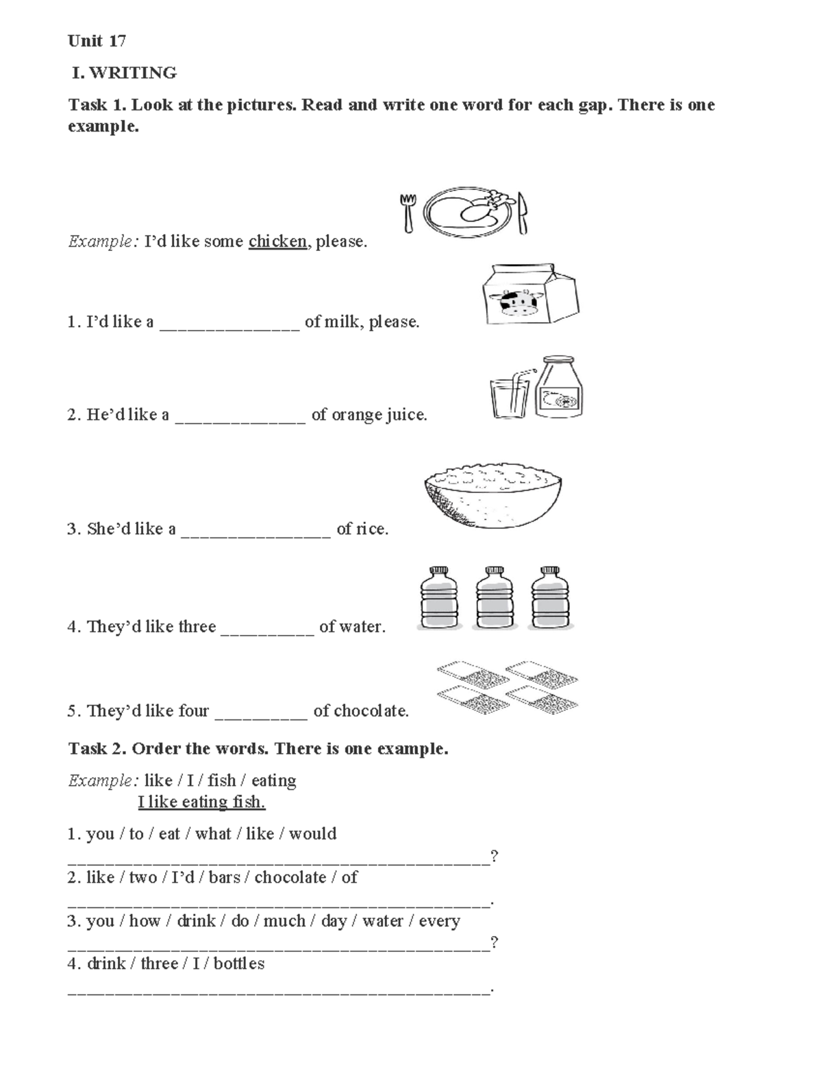 Unit 17 Writing Tasks: Gap Fill & Word Order Exercises - Studocu