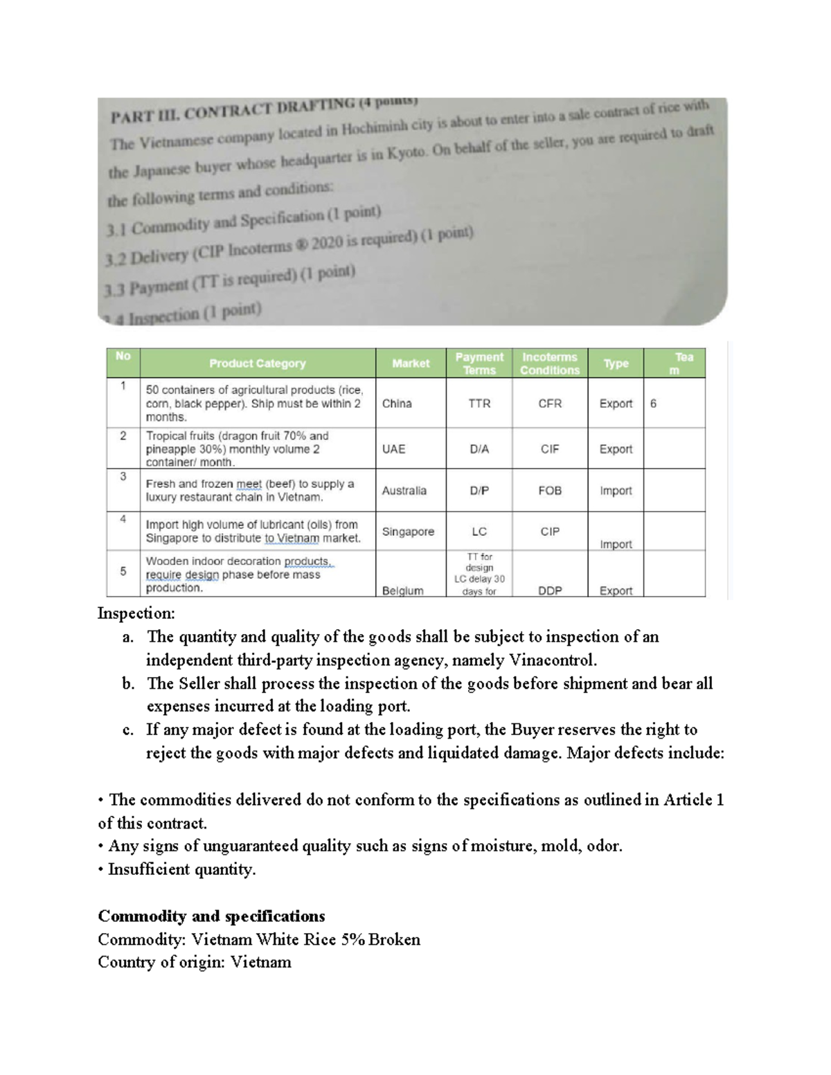 Contract drafting - Very good for english learning - Inspection: a. The ...