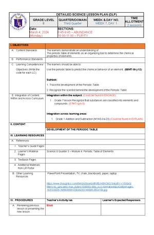 Meiosis Lesson Plan - DETAILED LESSON PLAN (DLP) GRADE LEVEL 8 QUARTER ...