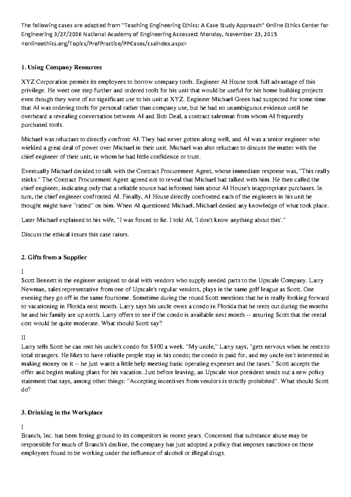 Ethical Case Study Analysis - HCMUT Engineering Ethics - Studocu