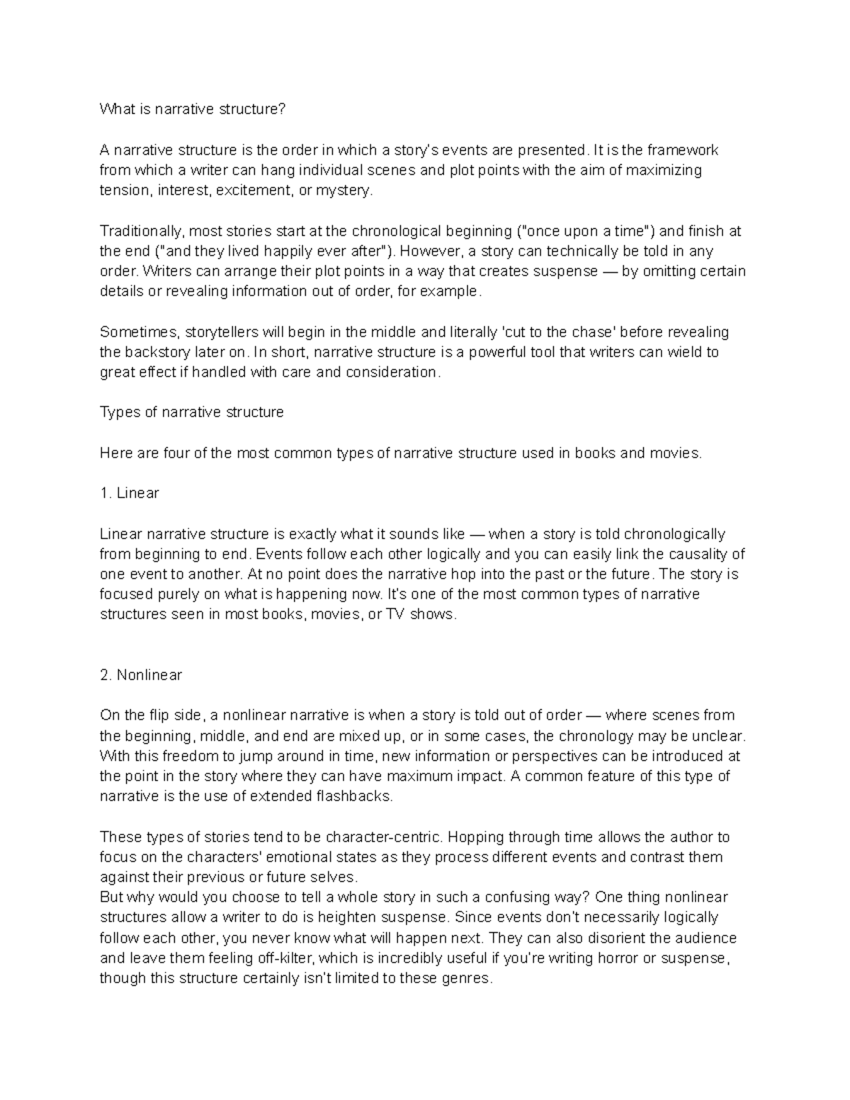 Narrative Structure: Script Writing & Screenplay Notes - Studocu