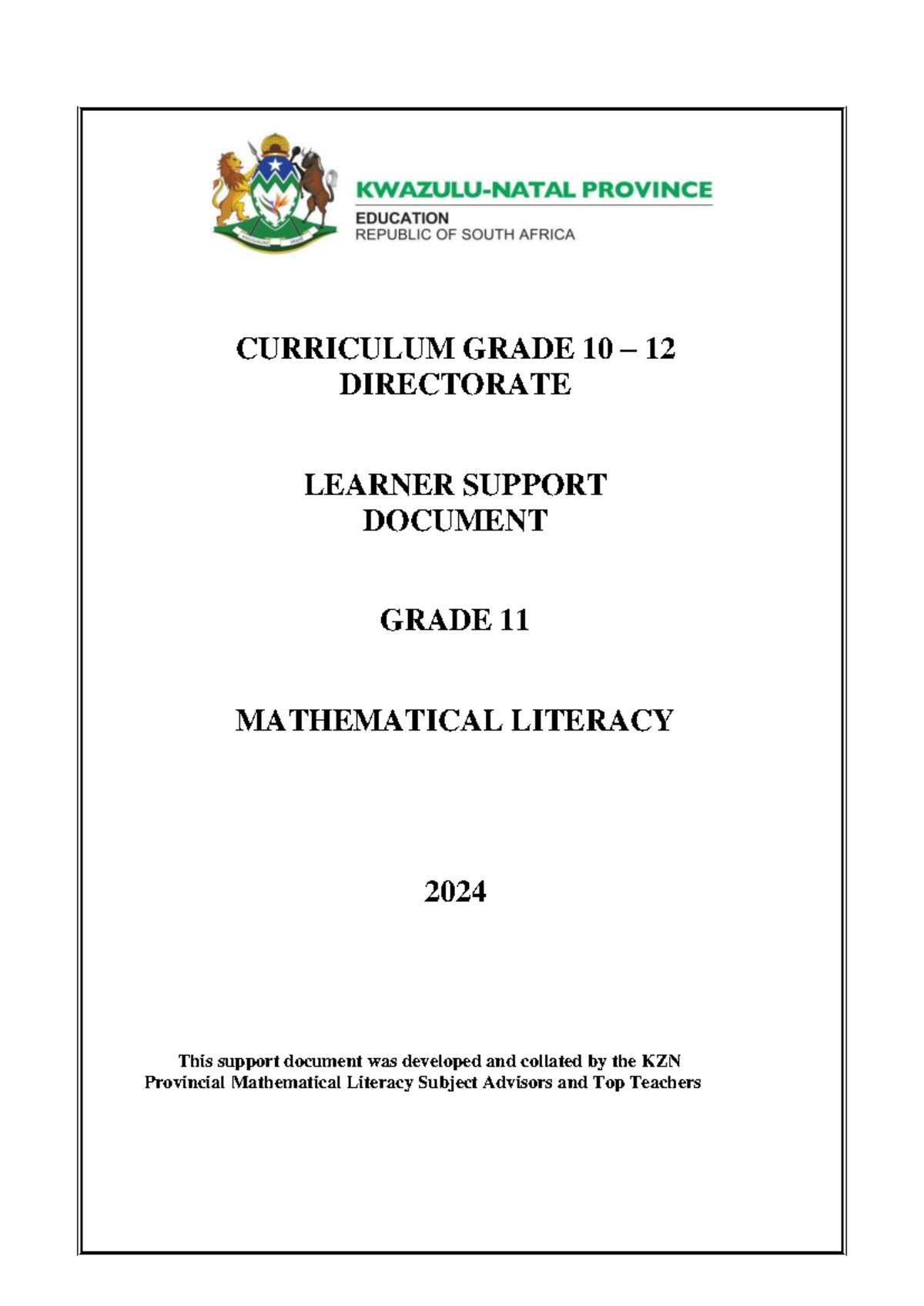 Grade 11 Mathematical Literacy Revision Document 2024 (Gr 11 MLIT ...