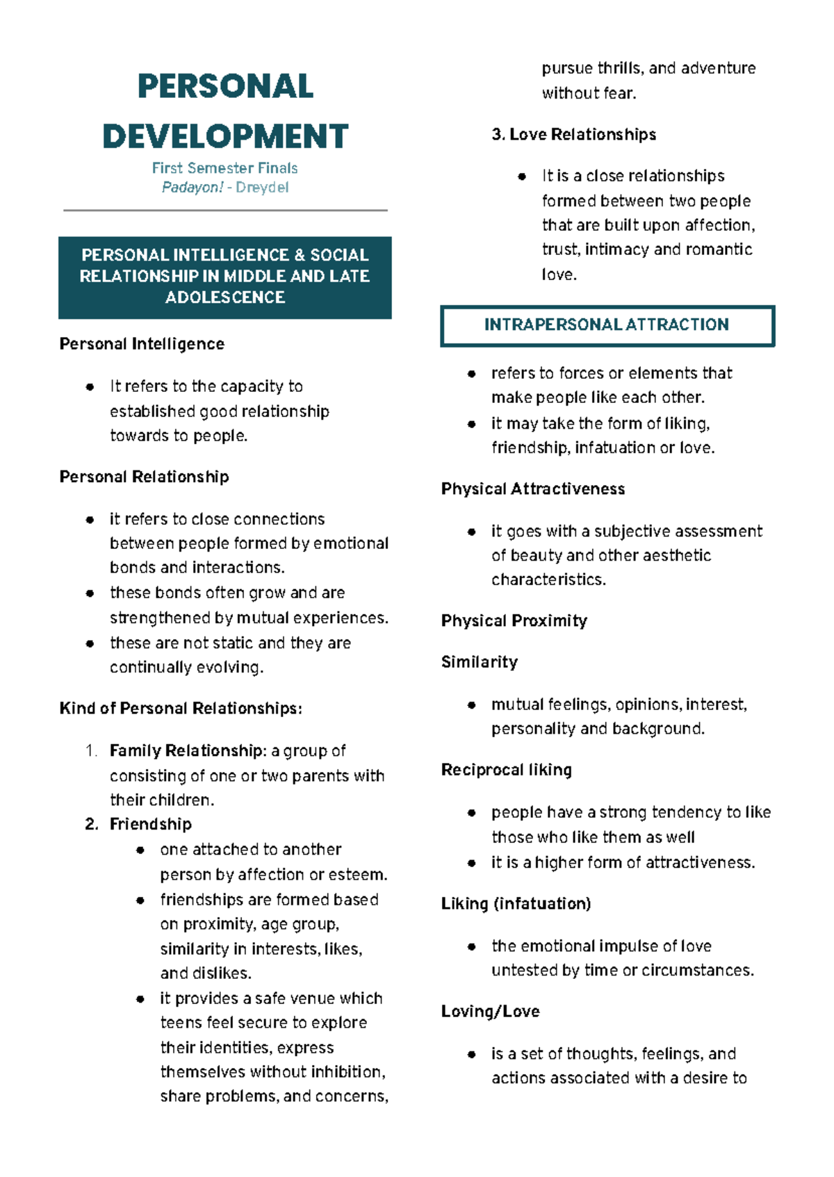 Perdev (Finals) Comprehensive Reviewer for Personal Development - Studocu