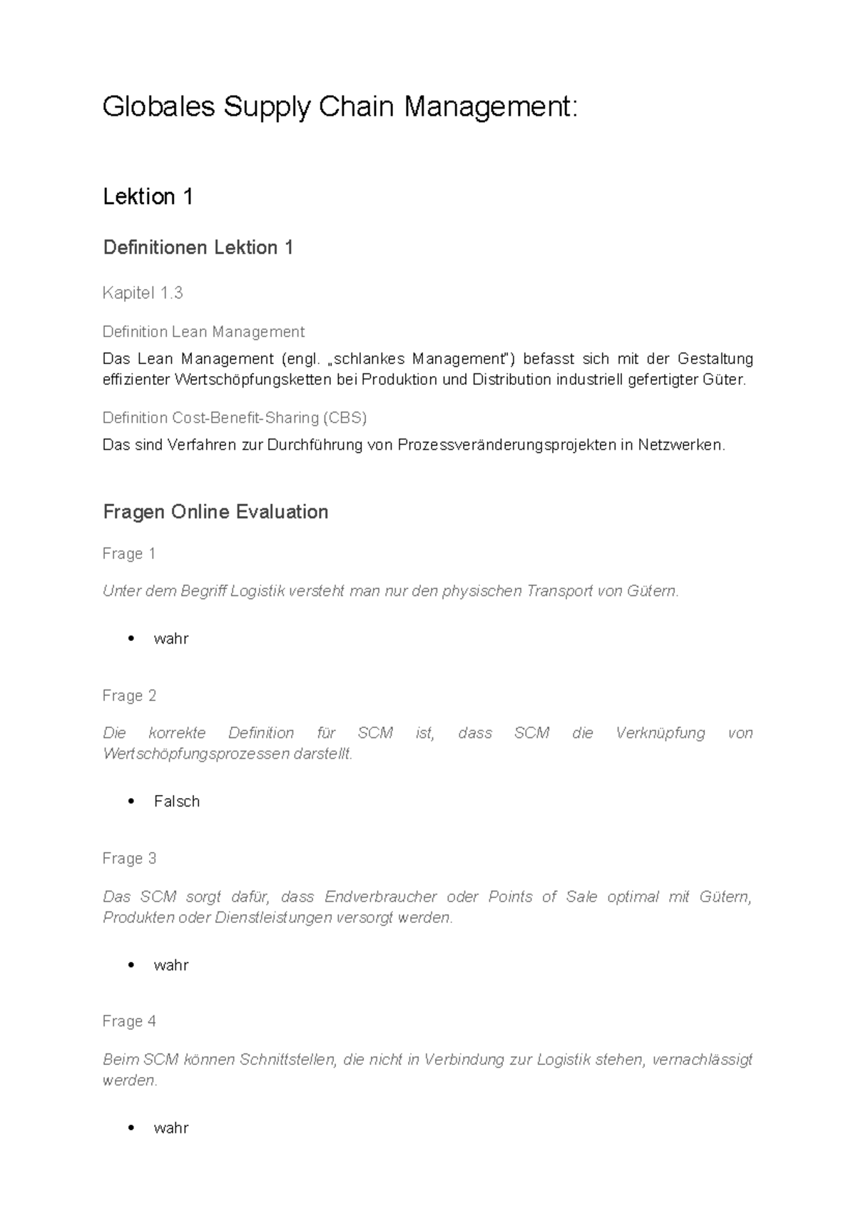SCM Klausur: Grundlagen und Fragestellungen zum Supply Chain Management ...