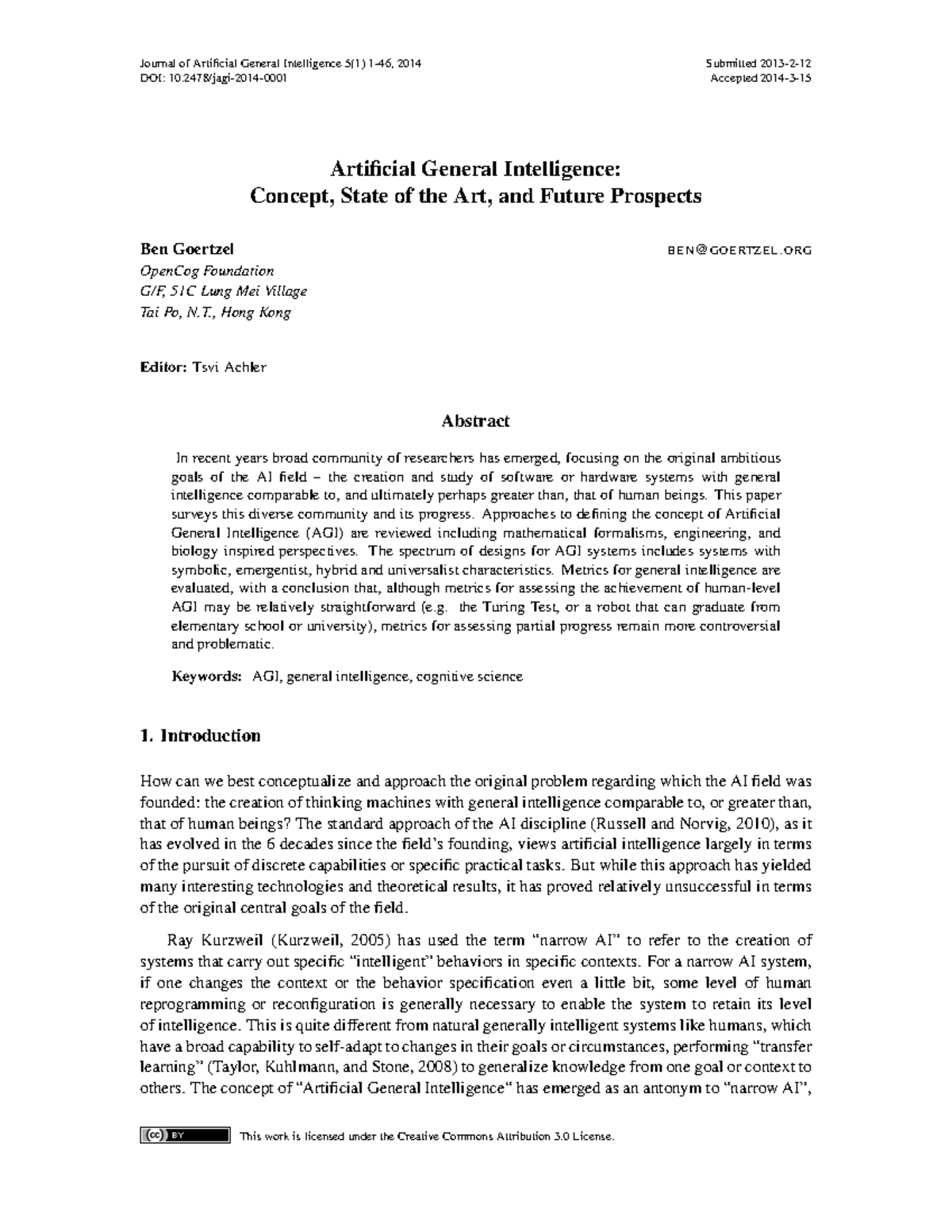 Artificial General Intelligence Concept State of t - Journal of ...