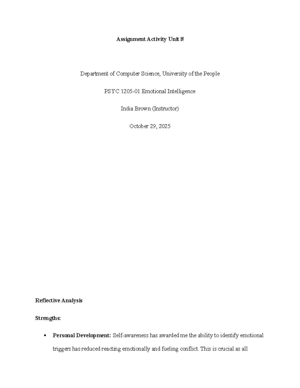 Reflective Analysis on Emotional Intelligence - PSYC Unit 8 - Studocu