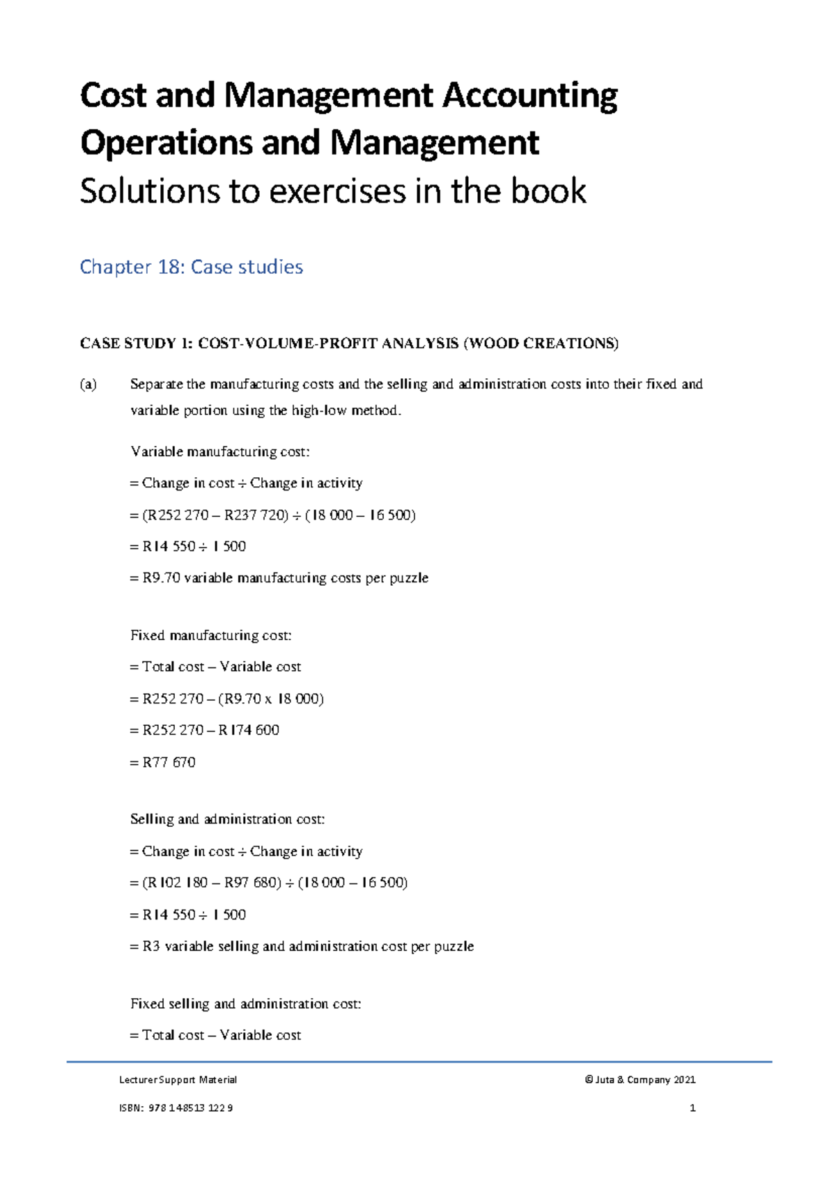 Case Study Solutions for Cost Management - Chapter 18 - Studocu