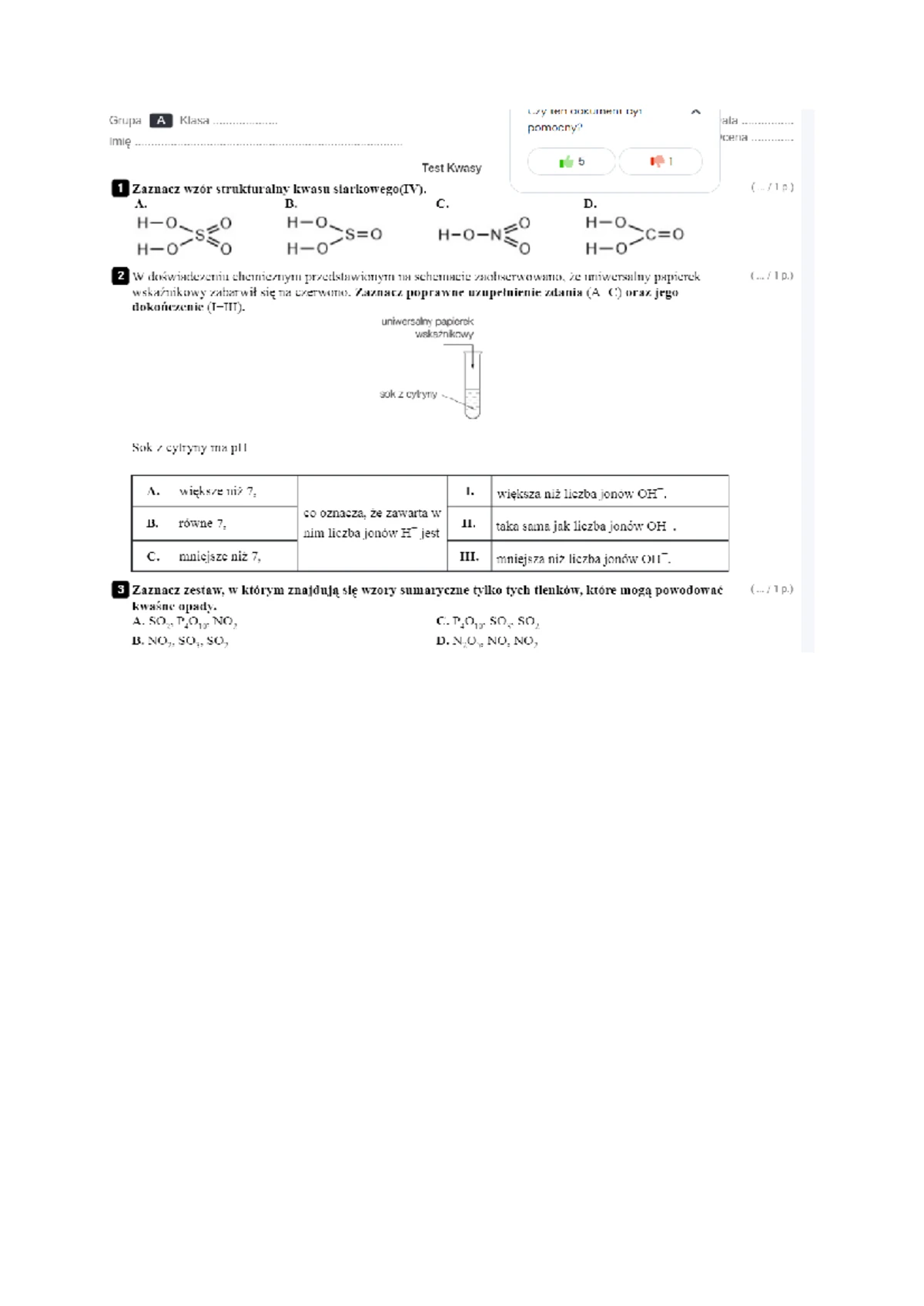 Swiat Chemii 2 Sprawdzian Zasady I Kwasy www.studocu.com