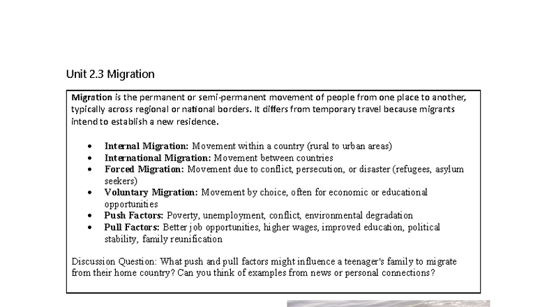 Unit 2.3 Migration: Understanding Patterns and Influences - Studocu