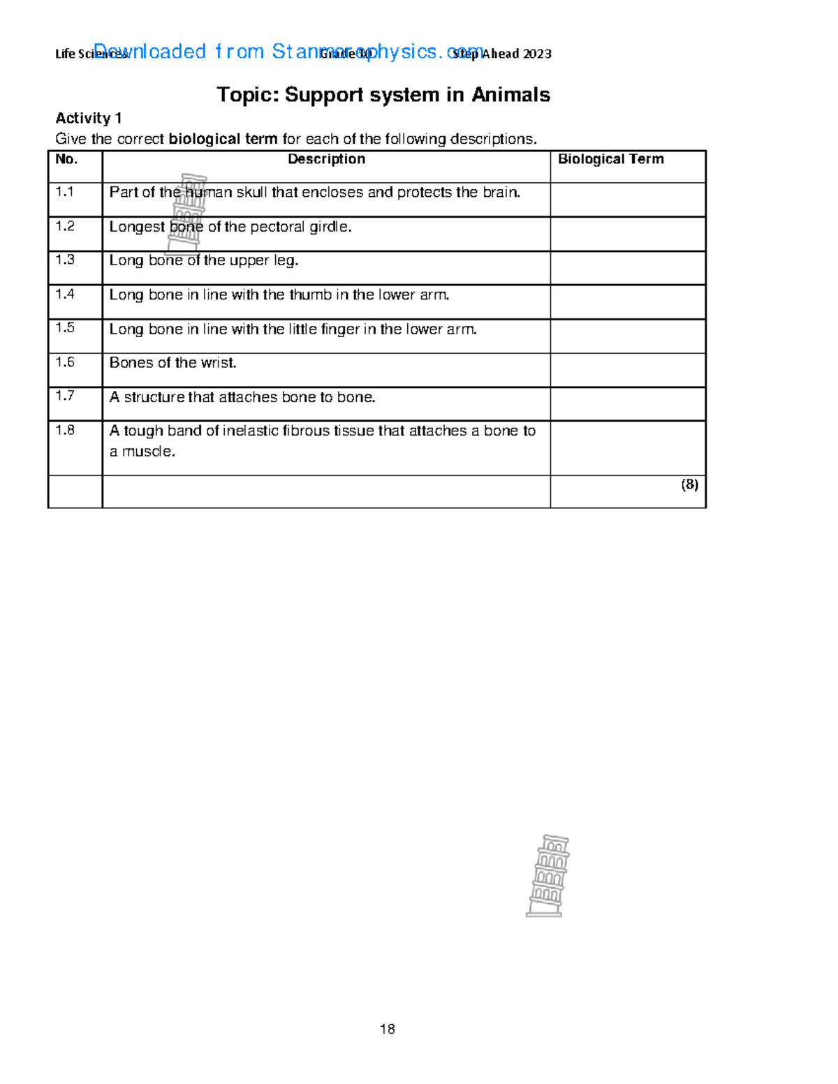 KZN LFSC Grade 10 Step Ahead: Support System in Animals Activity - Studocu