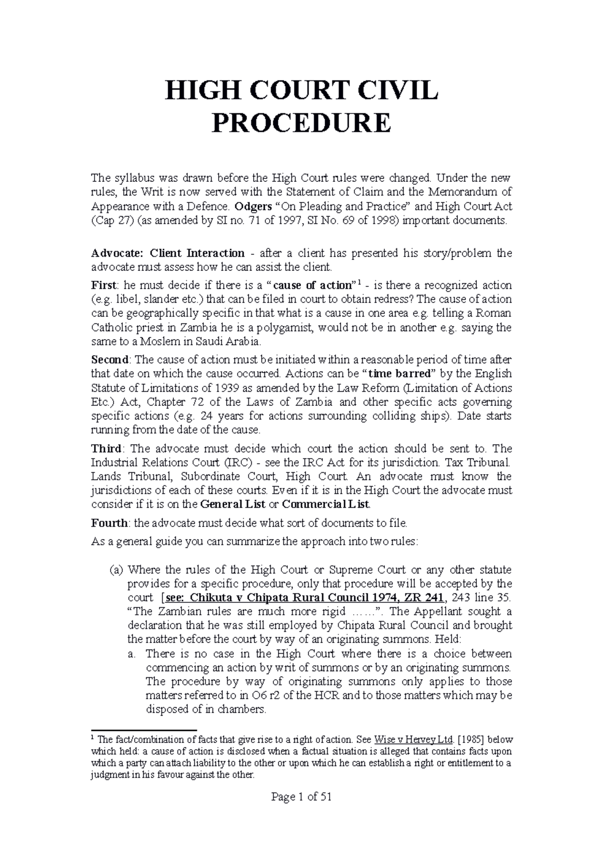 High Court Civil Procedure Guidelines and Update Notes - Studocu