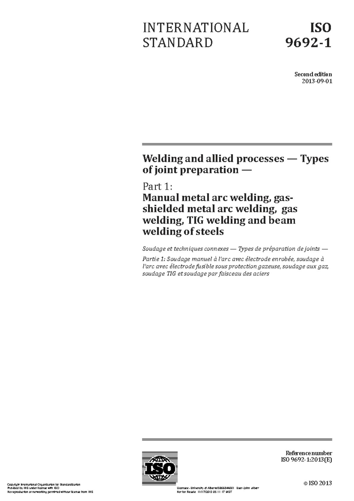 ISO 9692-1:2013 Welding Joint Preparation Methods for Steel - Studocu