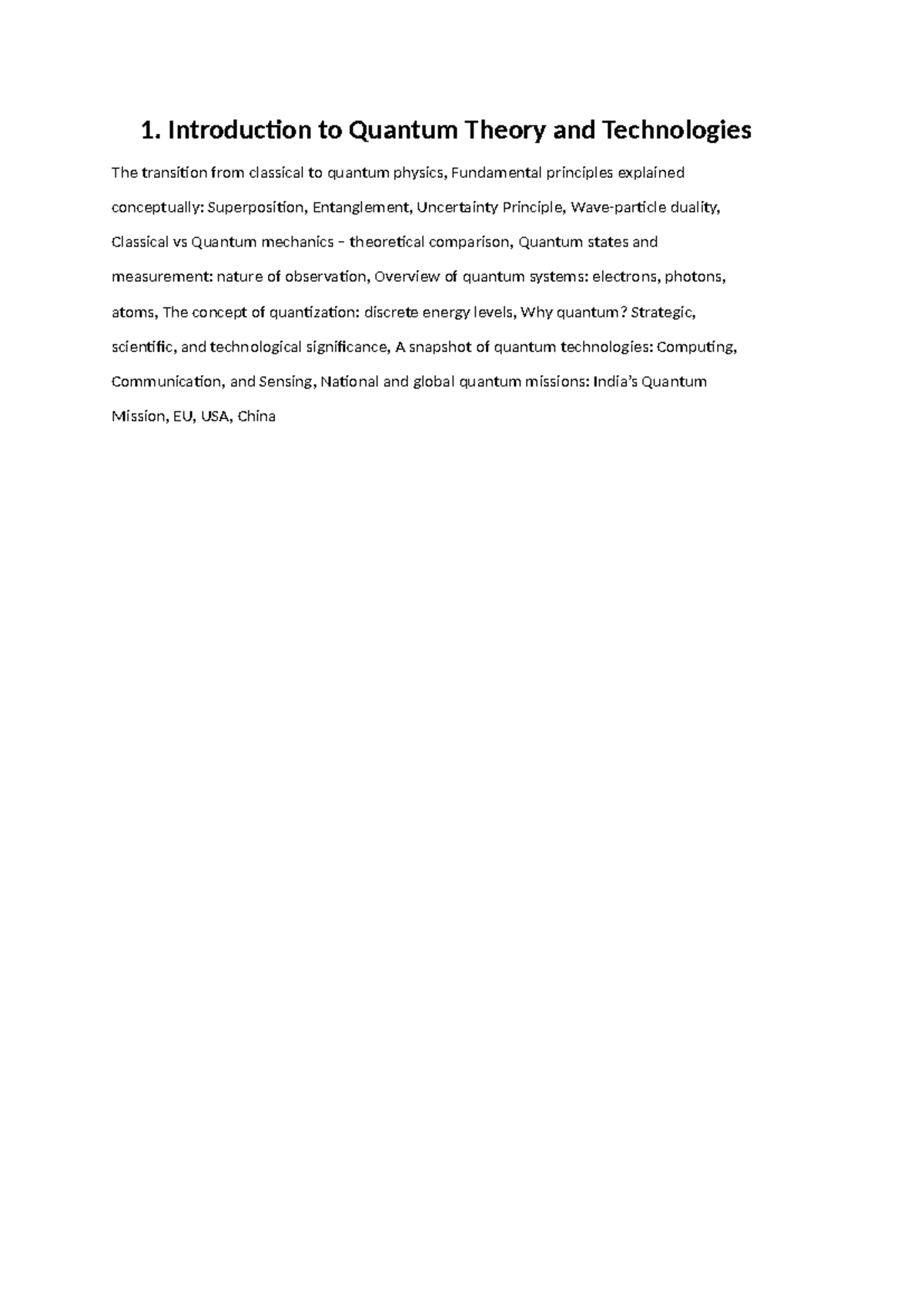 Unit 1: Intro to Quantum Theory & Technologies (QT101) - Studocu