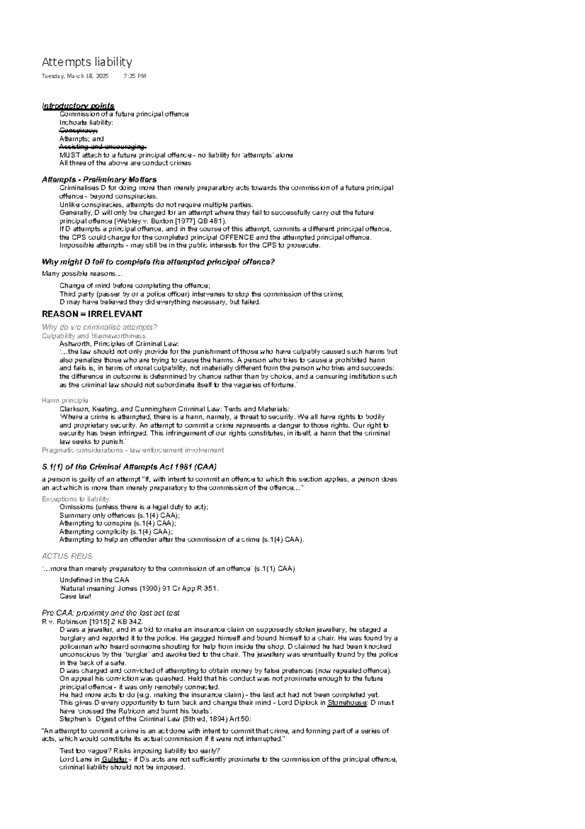 Criminal Law (CL101): Understanding Attempts Liability and Culpability ...