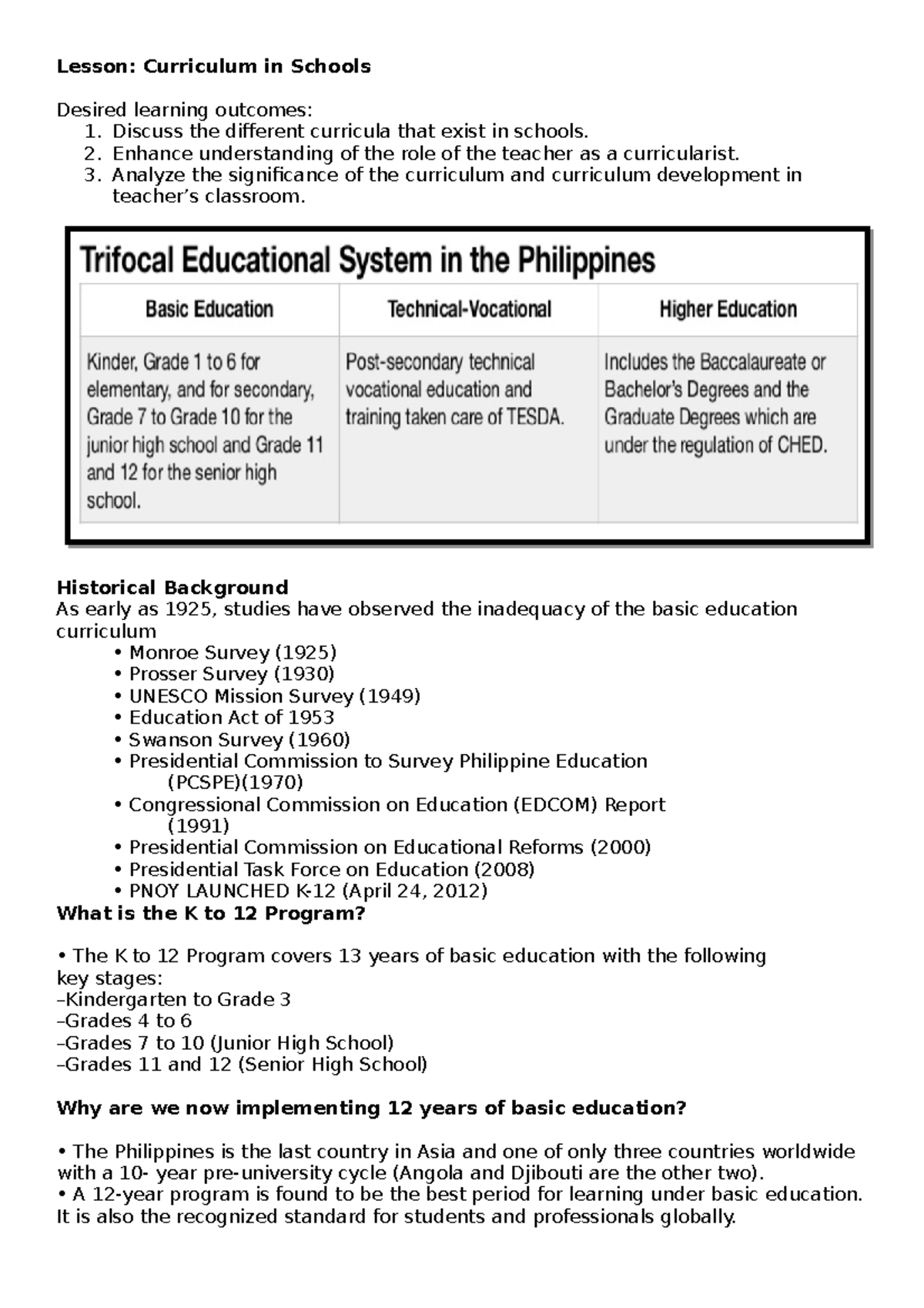 The K to 12 Program: Transforming Education in the Philippines - Studocu