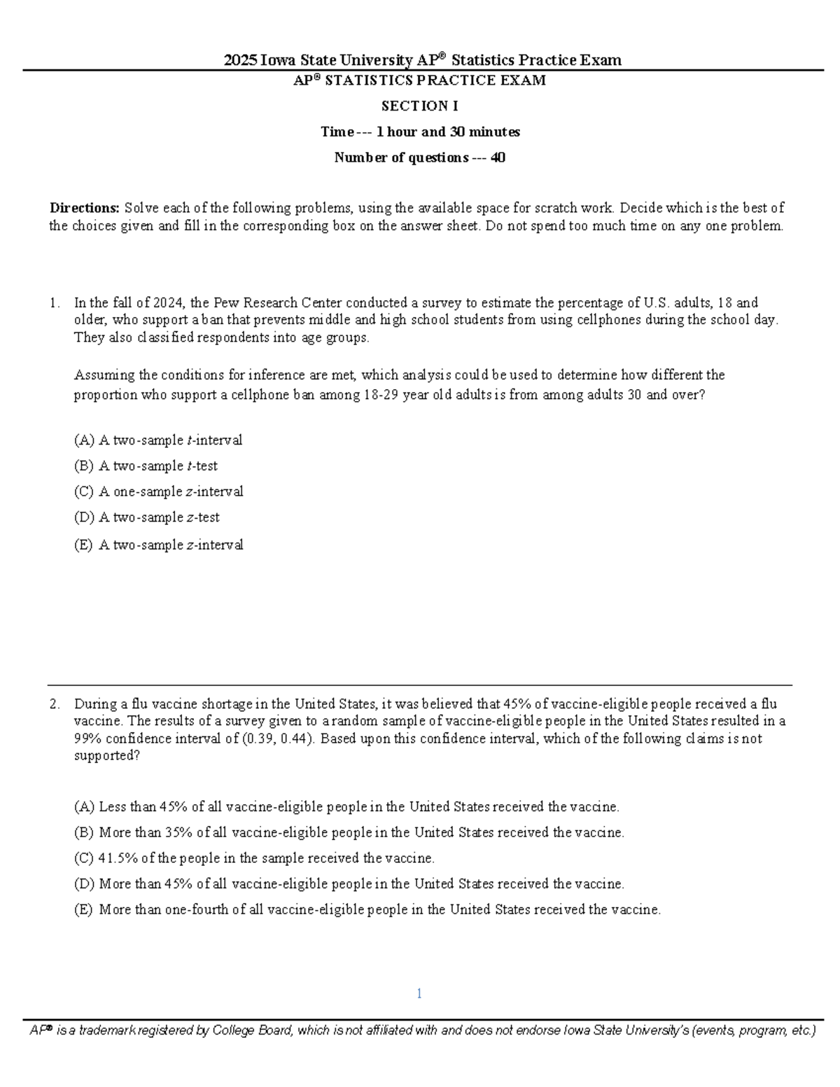 2025 Iowa State University Statistics Practice Exam - Practice ...