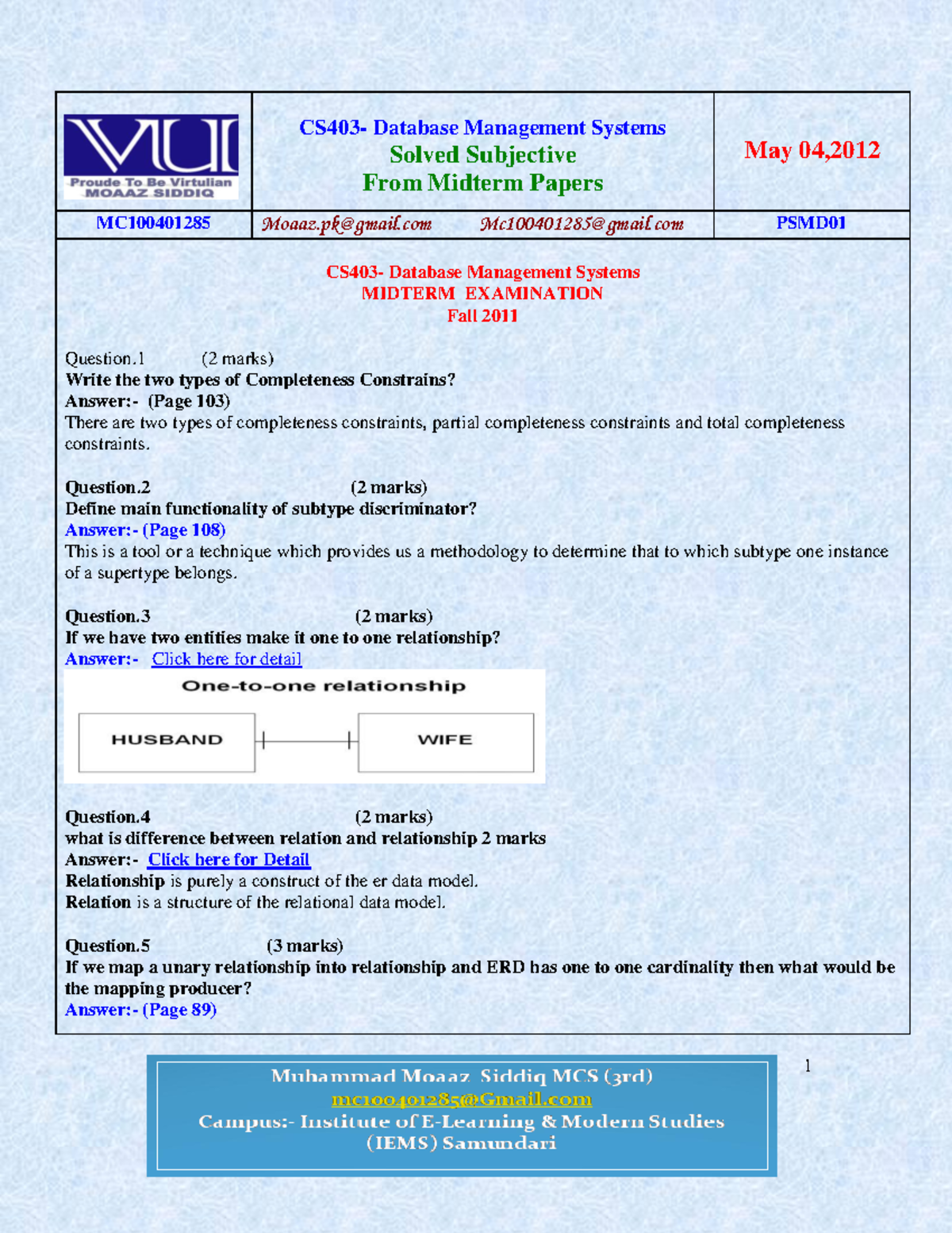 CS403 - Midterm Exam Solutions with References by Moaaz - Studocu