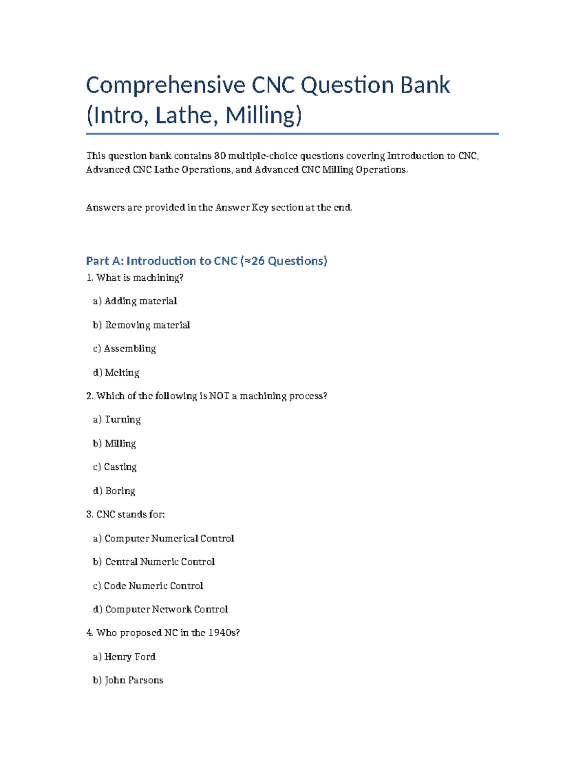 CNC 101: Comprehensive Question Bank for Intro, Lathe & Milling - Studocu