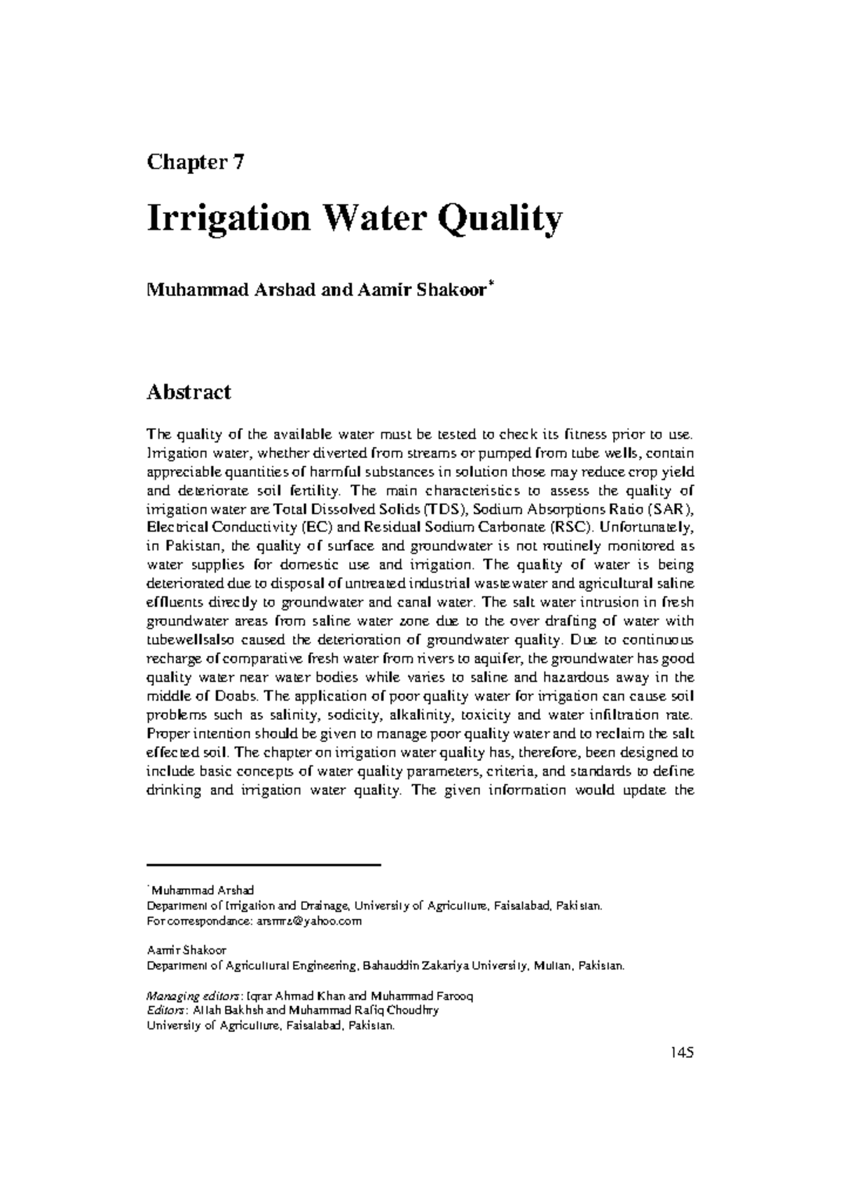 Chapter 7: Irrigation Water Quality Analysis (2017) - Studocu