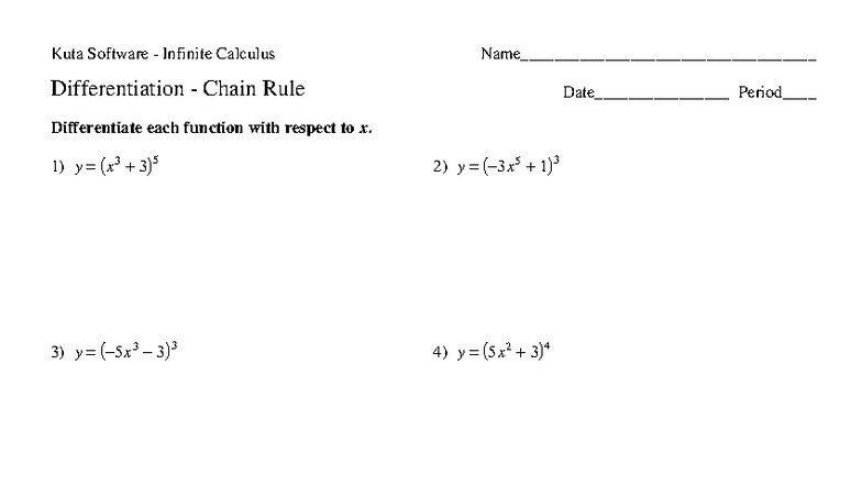 Kuta Software Infinite Calculus: Chain Rule Worksheet - Studocu