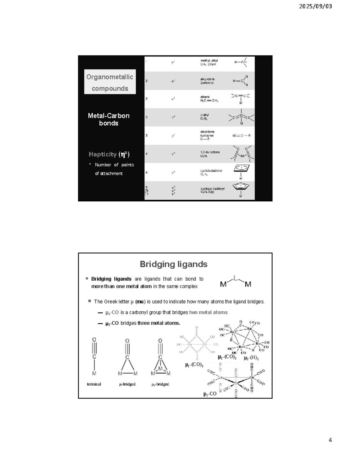 Hapticity - Practice - 2025/09/ 4 Organometallic compounds Metal-Carbon ...
