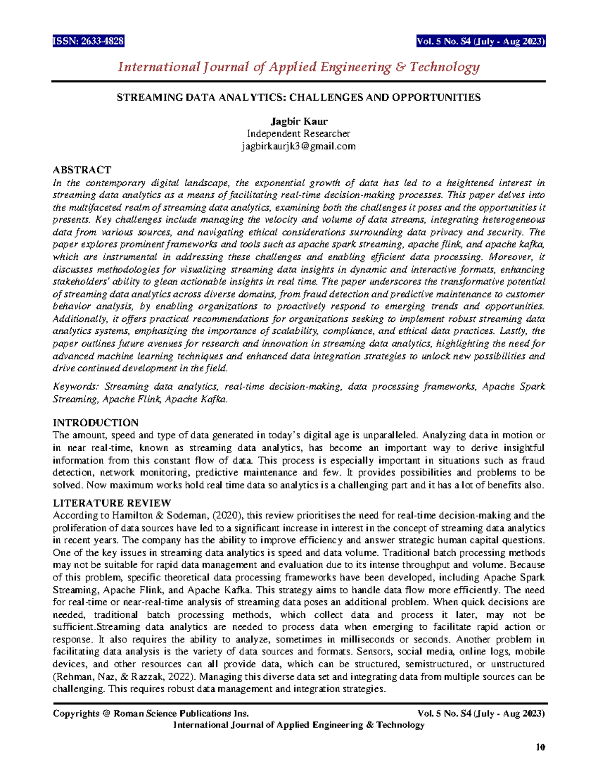 Challenges and Opportunities in Streaming Data Analytics (IJAET Vol. 5 ...