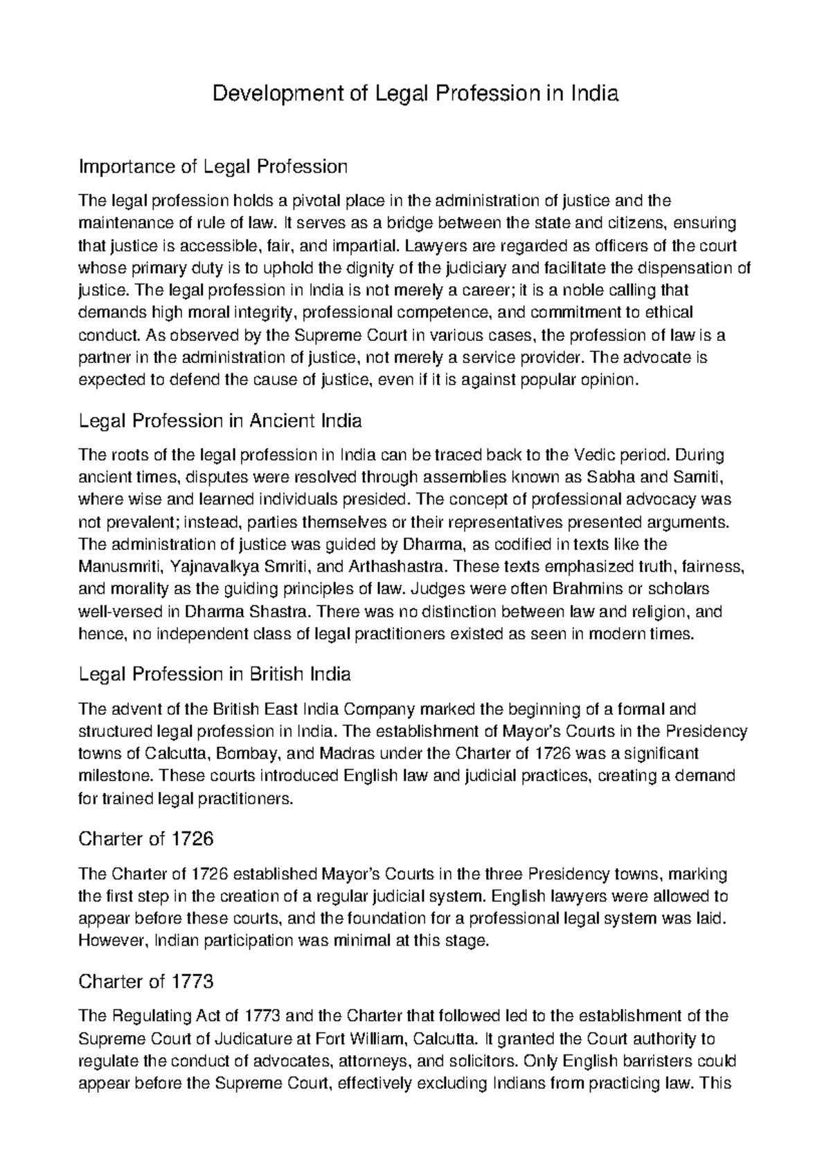 Development of Legal Profession in India: Historical Overview and ...