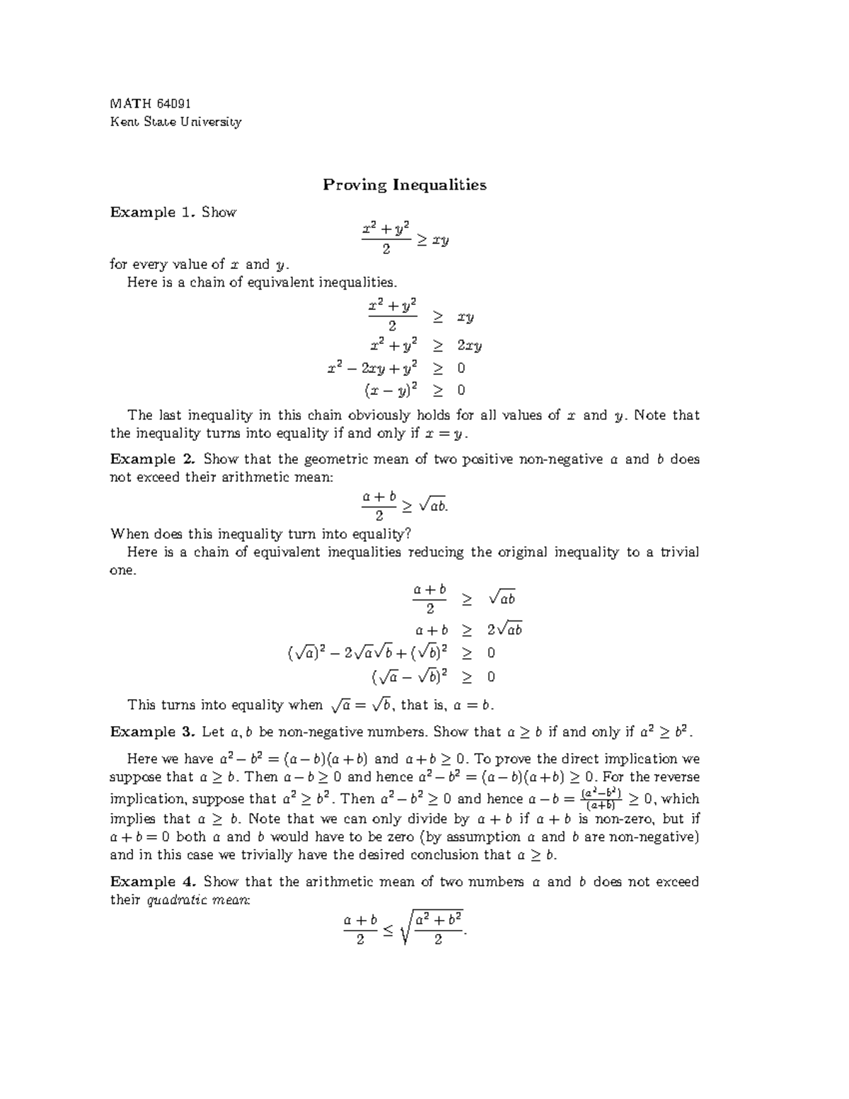 MATH 64091 Kent State University Proving Inequalities Examples - Studocu