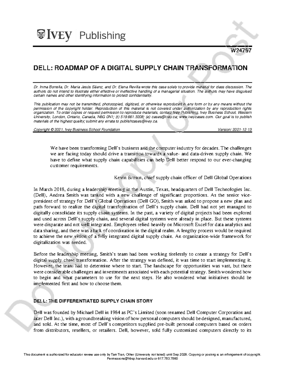 DELL W24797: Digital Supply Chain Transformation Case Study - Studocu