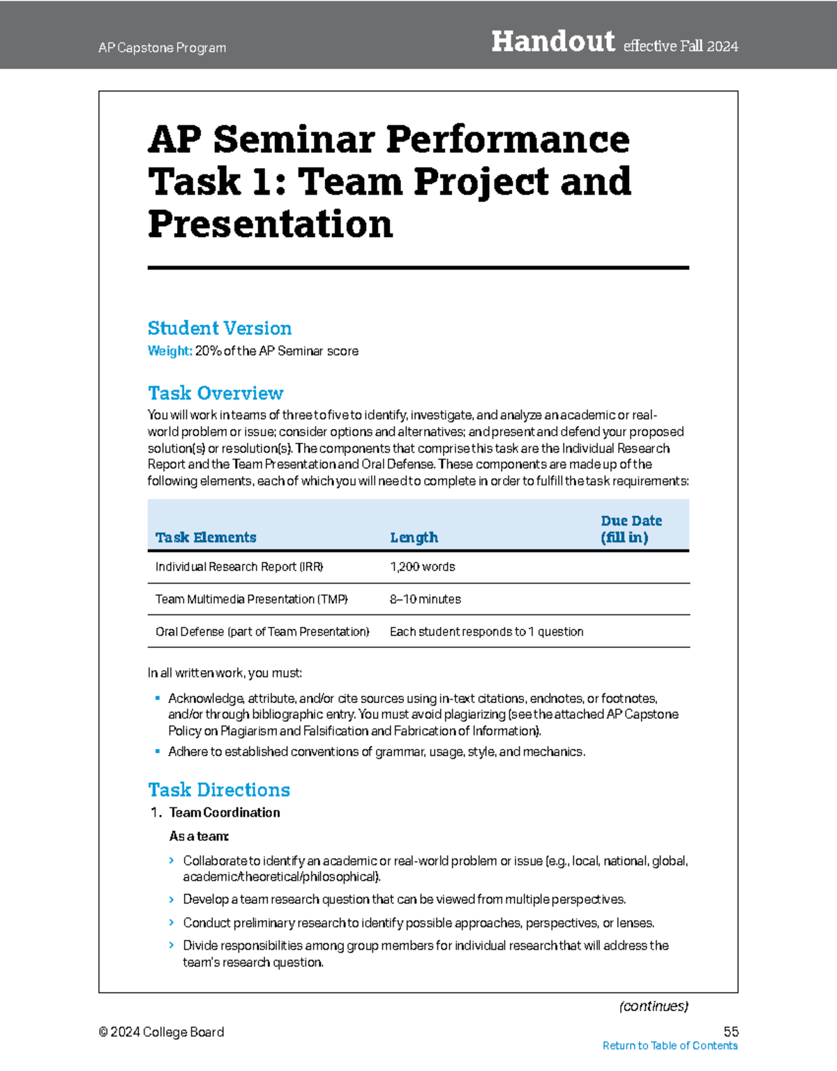 AP Seminar Performance Task 1: Team Project & Presentation Guide - Studocu