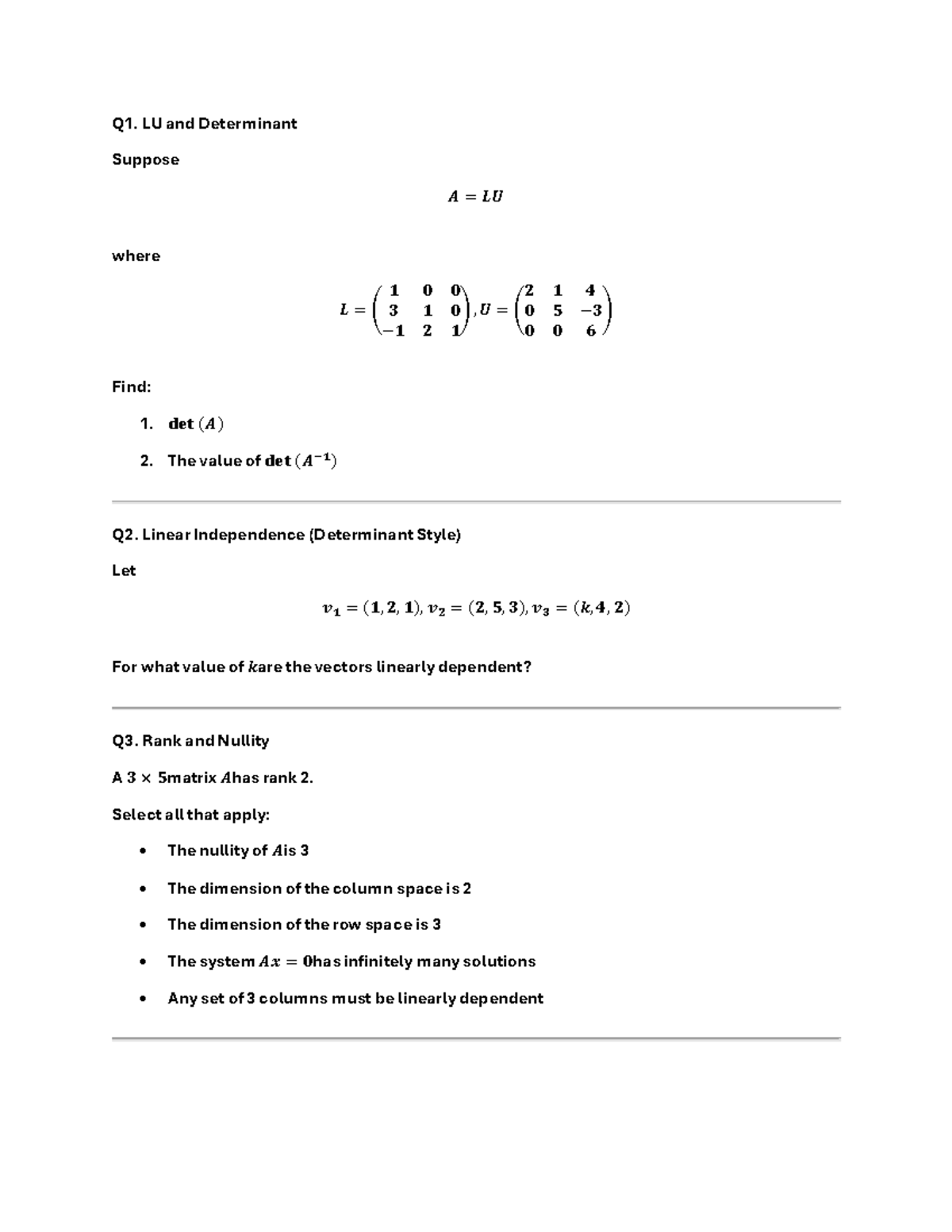 Concept Check 2 - LU, Determinants, and Eigenvalues for Quiz 2 - Studocu