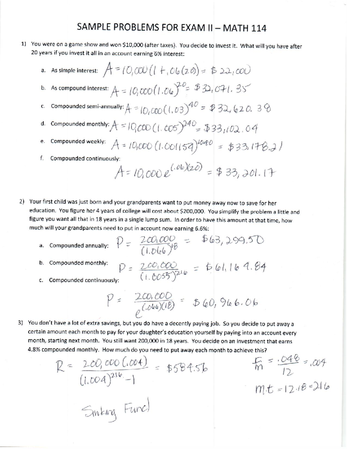 Math 114 Review Exam 2 Solutions and Explanations - Studocu