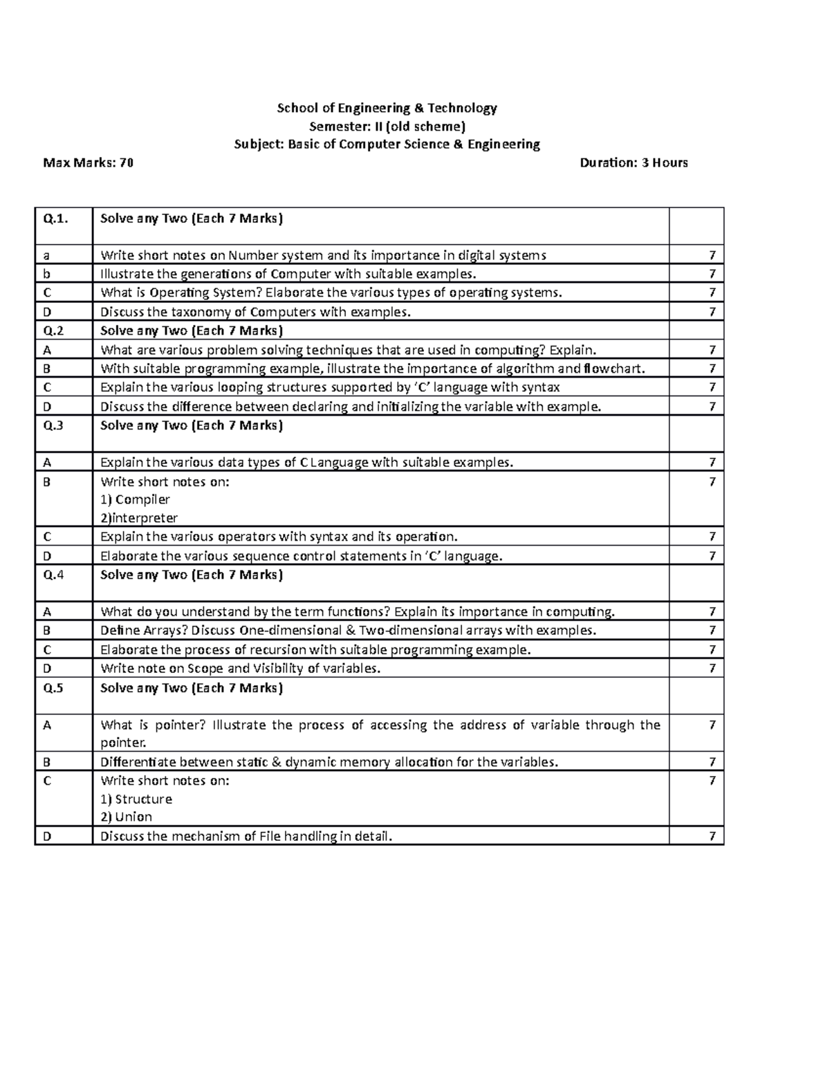 CSE 102 - Basic of Computer Science & Engineering - Exam Paper (Old ...