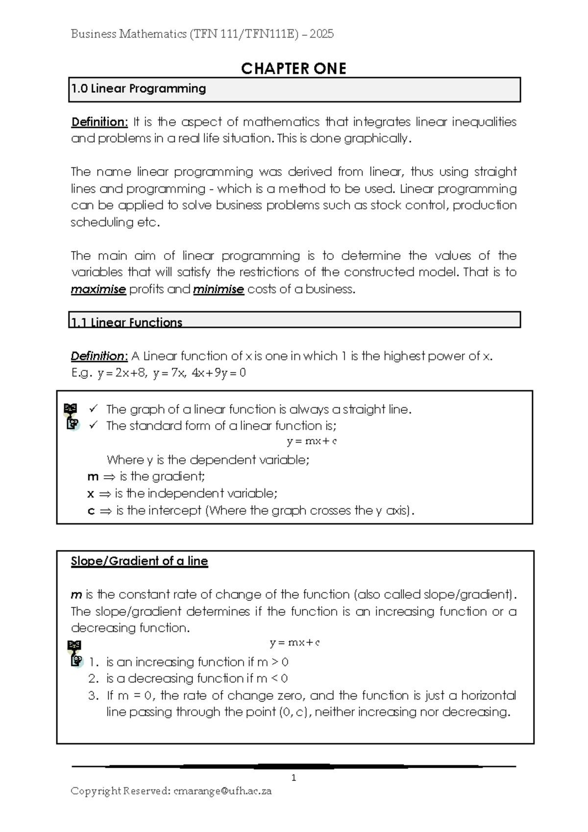 TFN 2025 Business Mathematics - Chapter 1: Linear Programming Concepts ...