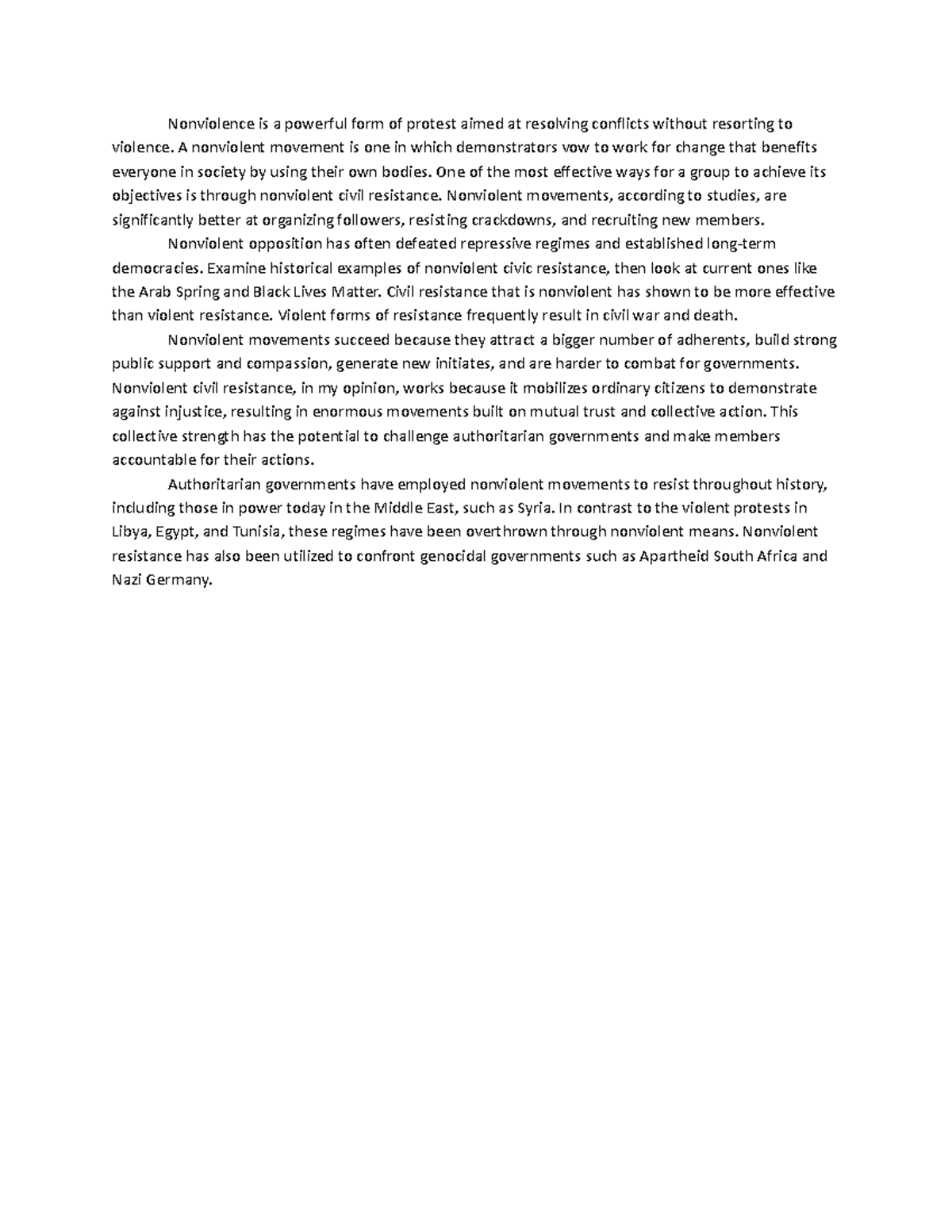 Unit 9 Nonviolent Civil Resistance: Historical and Current Examples ...