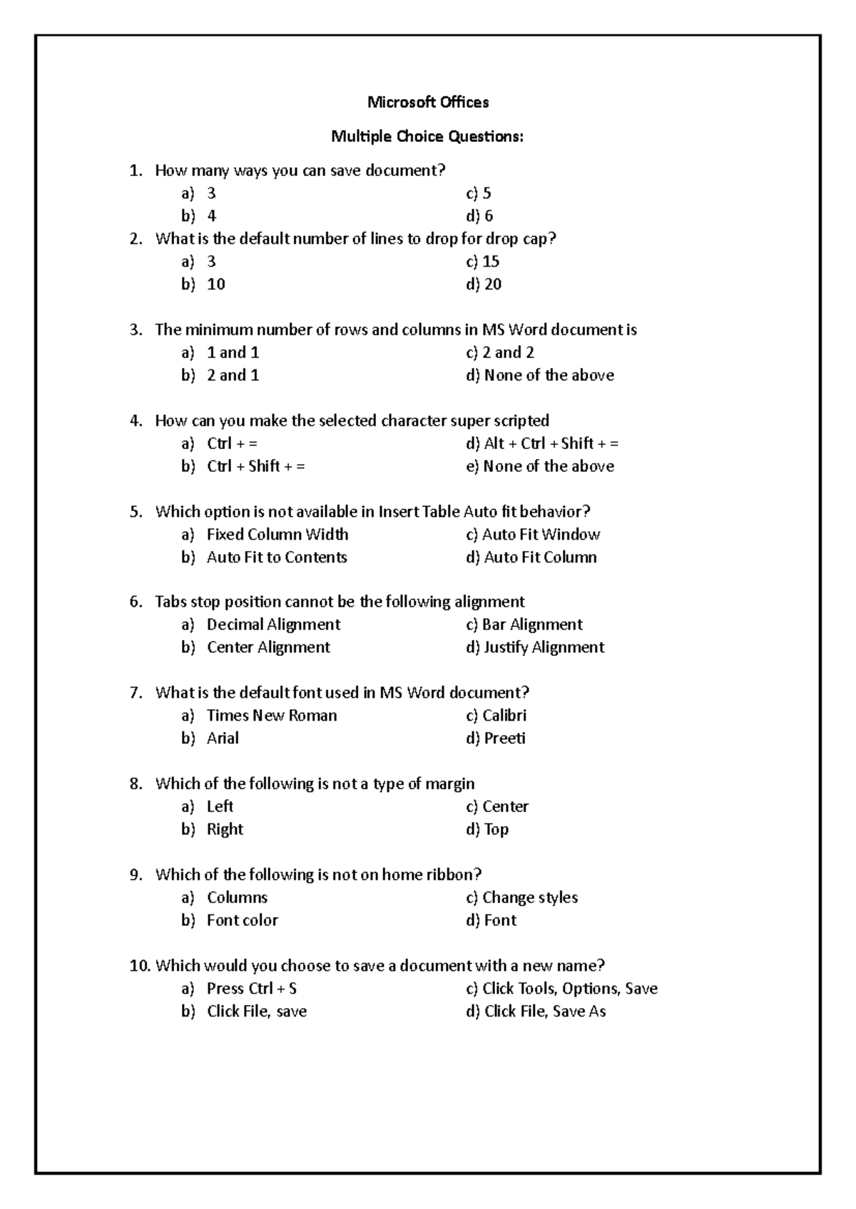 Microsoft Offices - MCQ Study Guide - Studocu