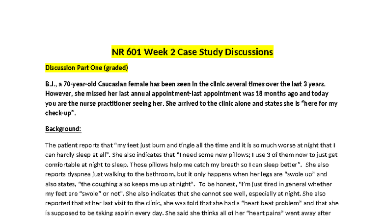 NR 601 Week 2 Case Study: Patient Assessment & Management Discussion ...