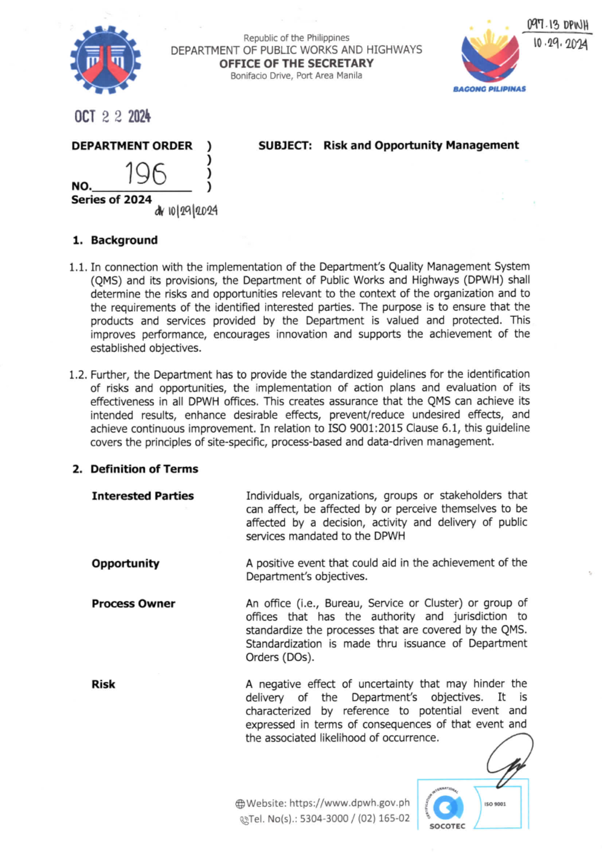 Do 196 s2024 - Risk and Opportunity Management Guidelines - Studocu