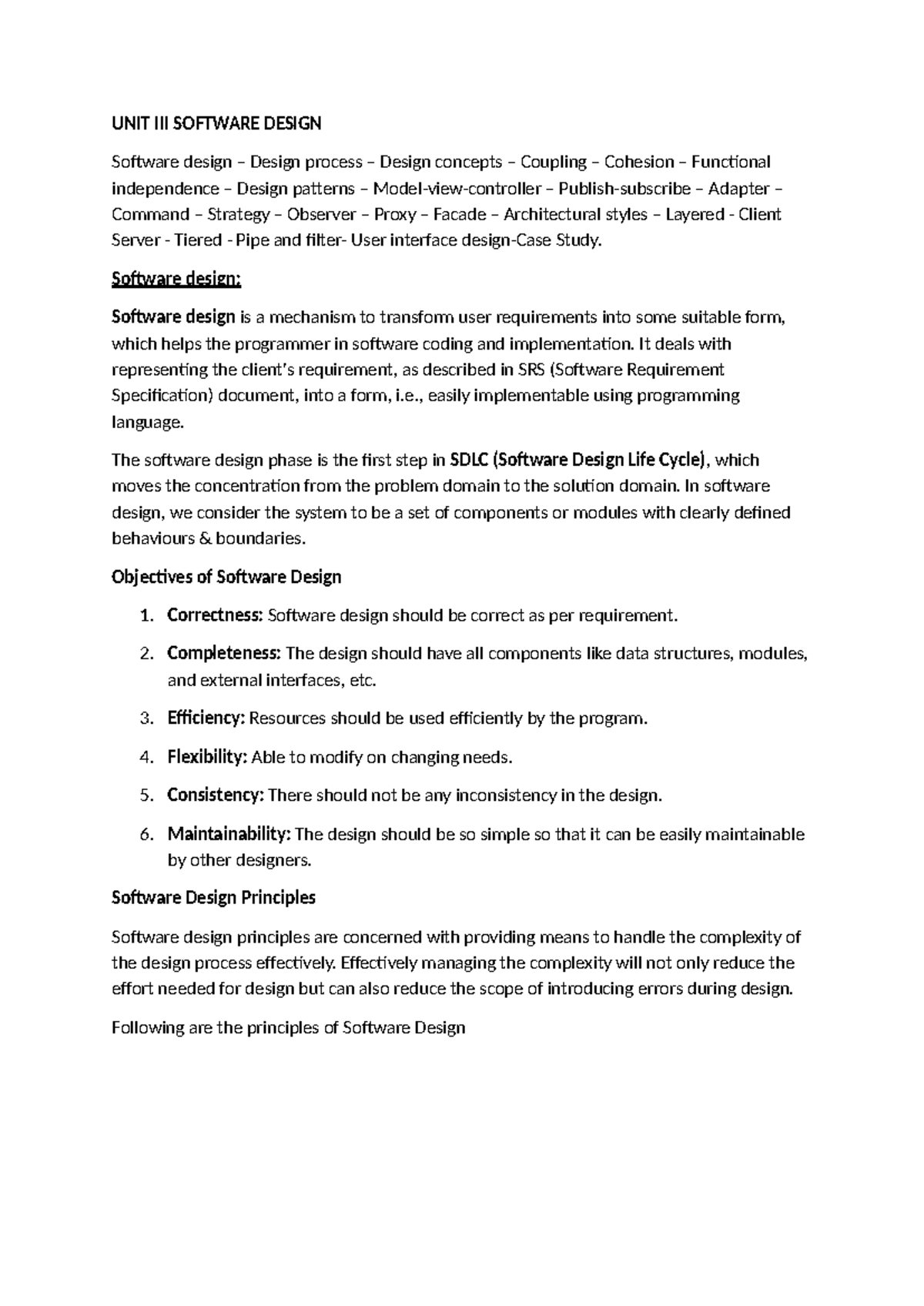UNIT III: Software Design Concepts and Patterns - Studocu