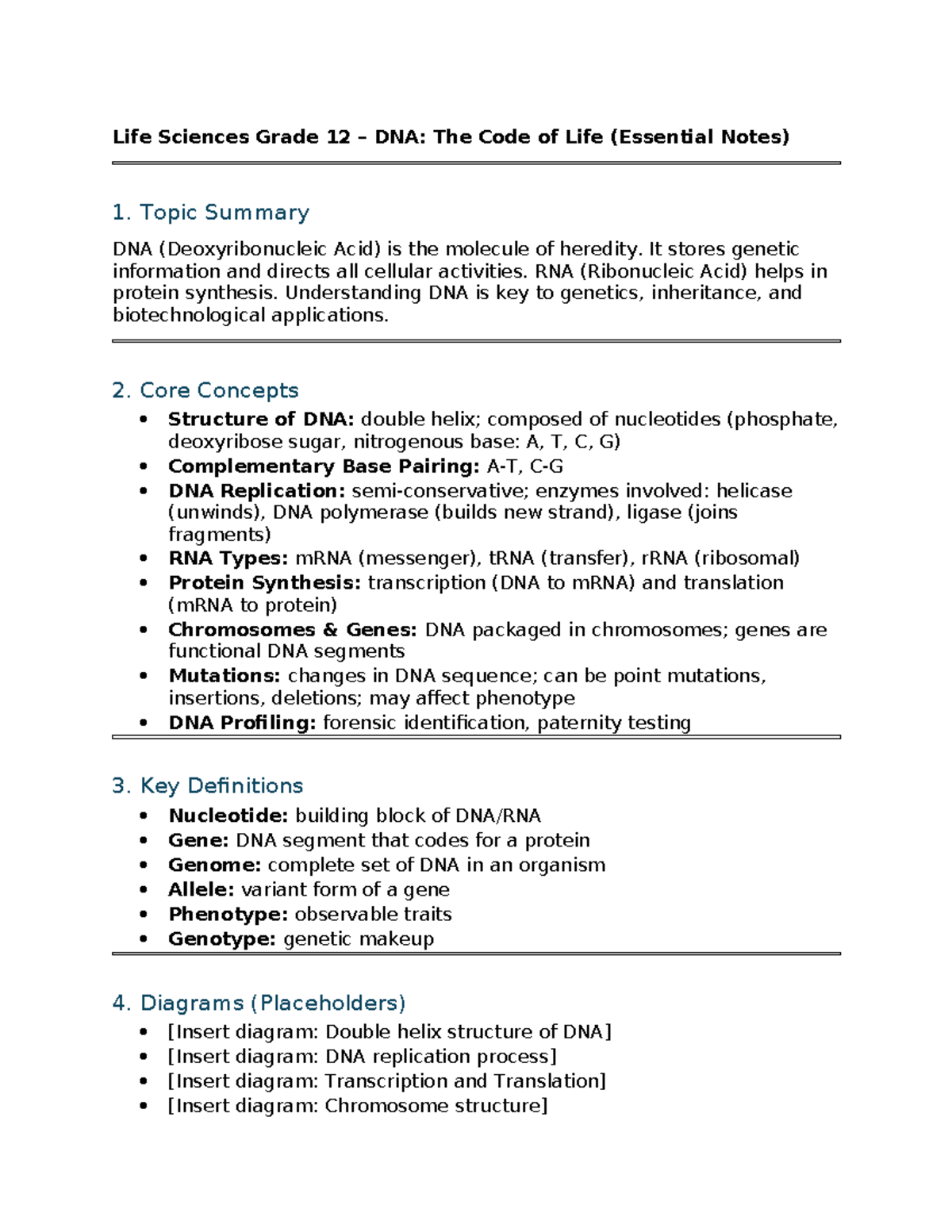 Life Sciences Grade 12 DNA: Essential Study Notes on Genetics - Studocu