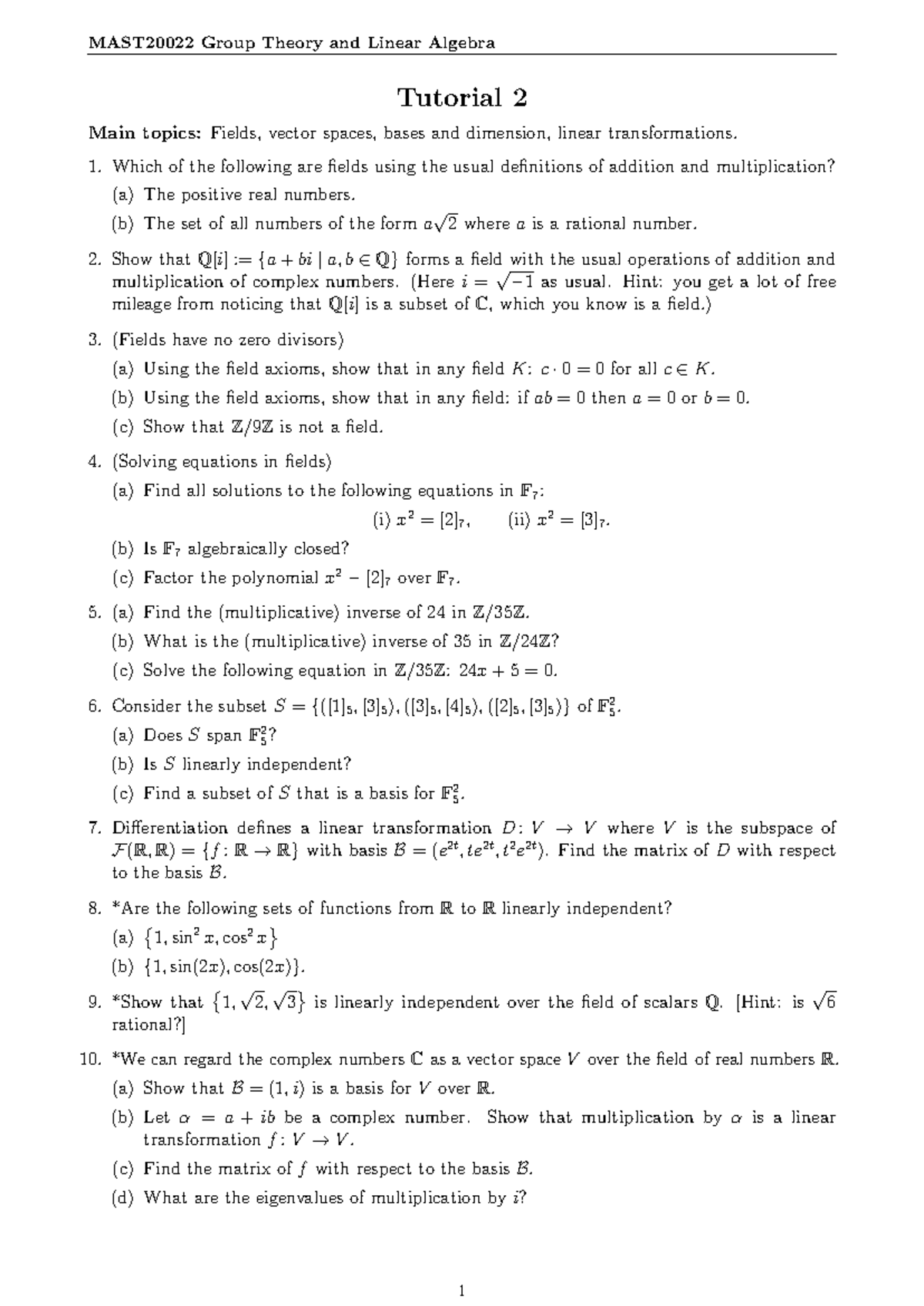 MAST20022 Group Theory & Linear Algebra Tutorial 2 Notes - Studocu